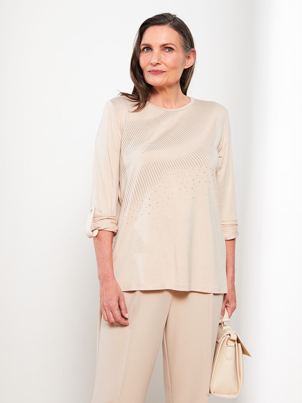 Crew Neck Patterned Long Sleeve Women's T-Shirt-1