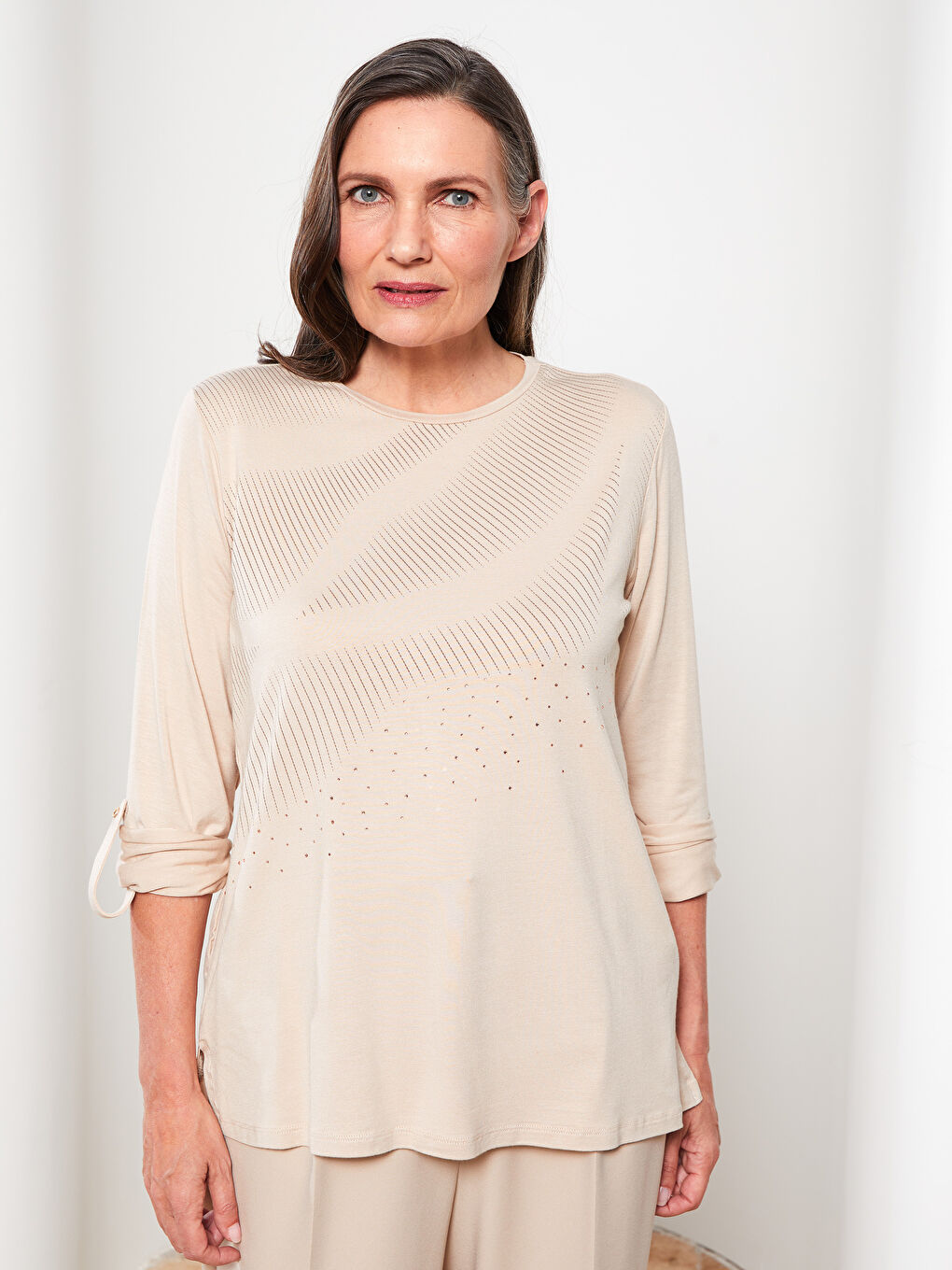 Crew Neck Patterned Long Sleeve Women's T-Shirt-2