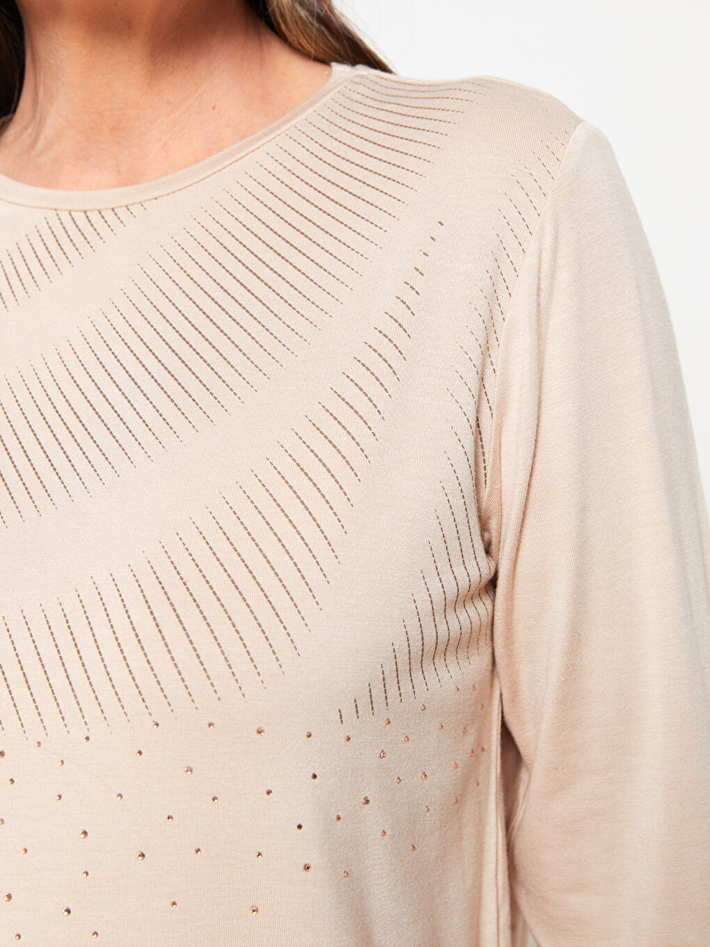 Crew Neck Patterned Long Sleeve Women's T-Shirt-3