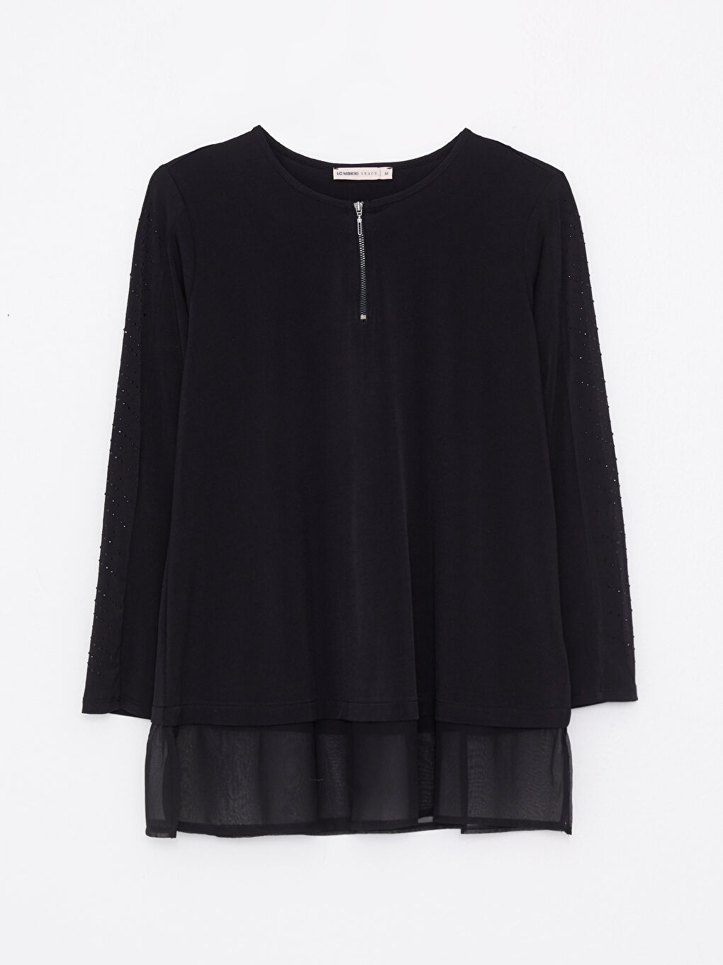 Siyah Bisiklet Yaka Düz Uzun Kollu Kadın Tunik-5