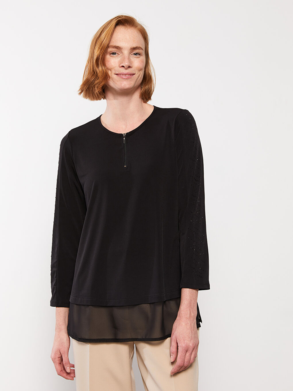 Siyah Bisiklet Yaka Düz Uzun Kollu Kadın Tunik-2