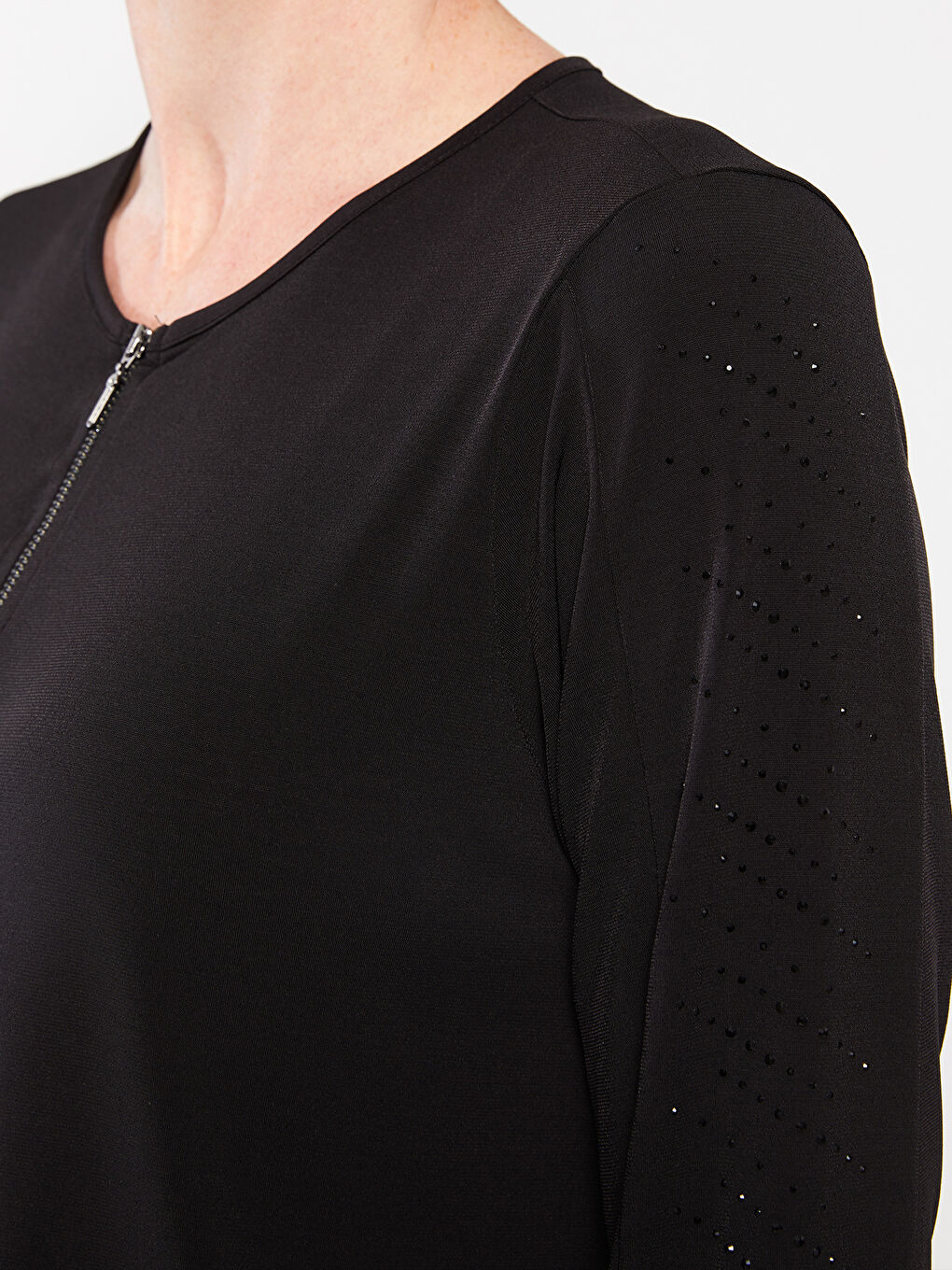 Siyah Bisiklet Yaka Düz Uzun Kollu Kadın Tunik-3