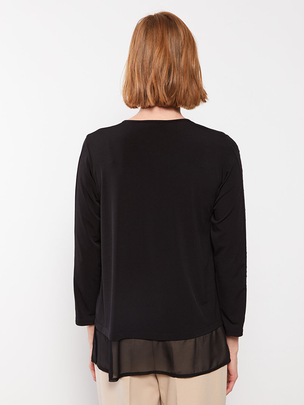 Siyah Bisiklet Yaka Düz Uzun Kollu Kadın Tunik-4