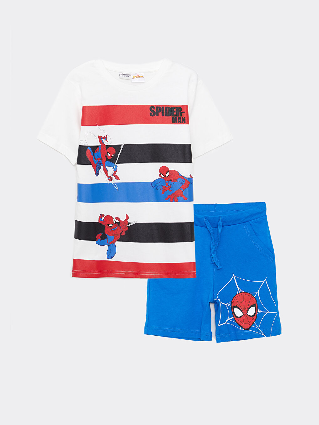 Beyaz Bisiklet Yaka Spider-Man Baskılı Kısa Kollu Erkek Çocuk Tişört ve Şort