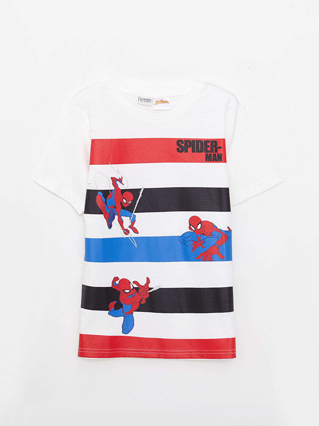 Beyaz Bisiklet Yaka Spider-Man Baskılı Kısa Kollu Erkek Çocuk Tişört ve Şort-1