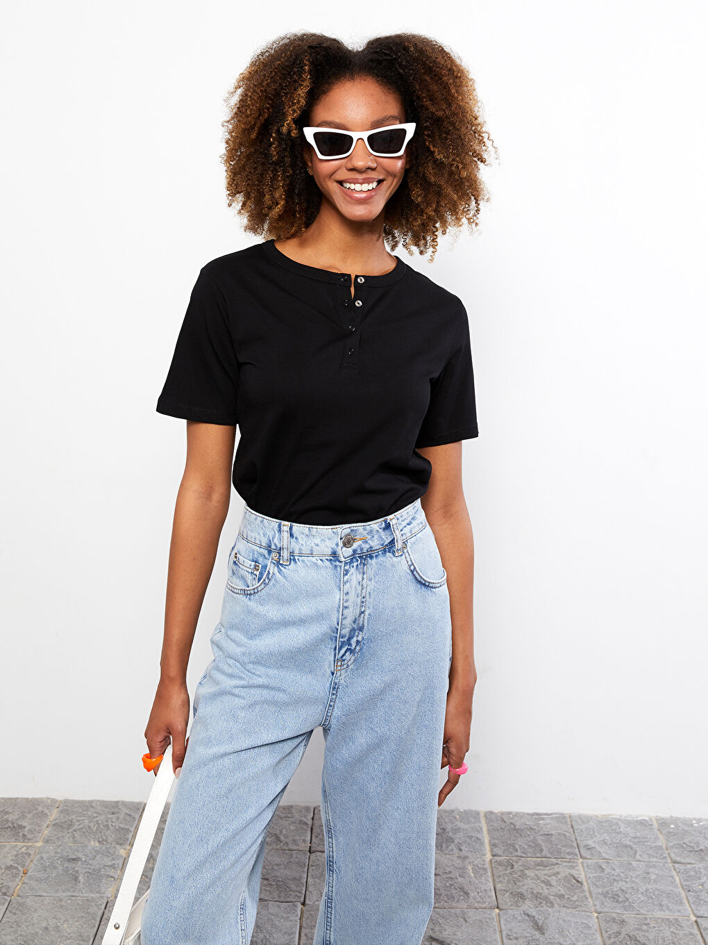 Rundhalsausschnitt Gerade Kurzarm Baumwolle T-Shirt für Damen-1