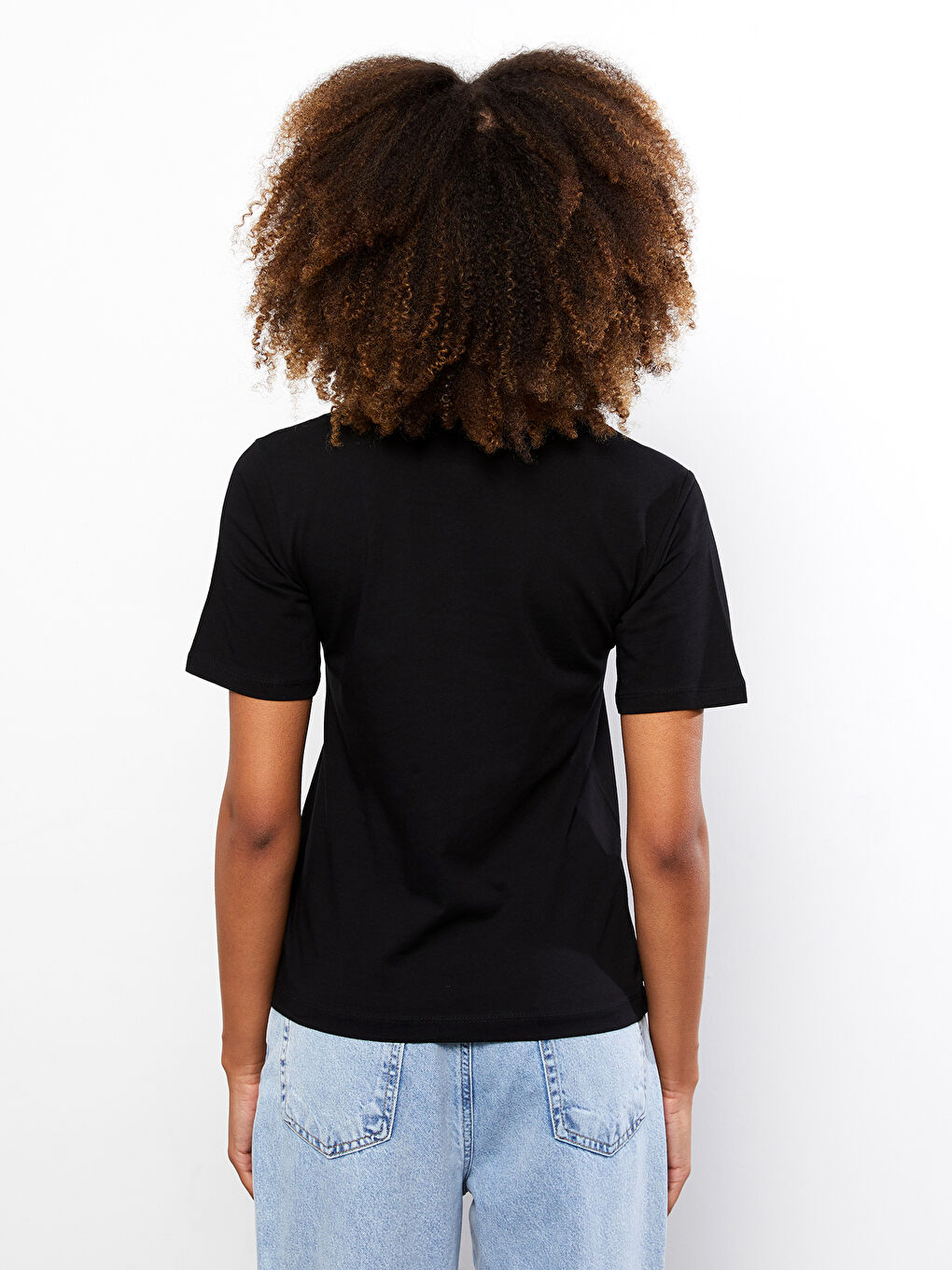 Rundhalsausschnitt Gerade Kurzarm Baumwolle T-Shirt für Damen-3