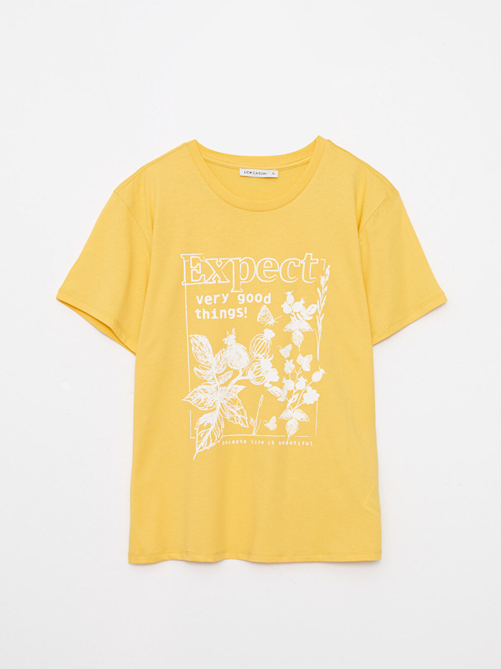 تيشيرت قطن كم قصير مطبوع بياقة دائرية للسيدات-5