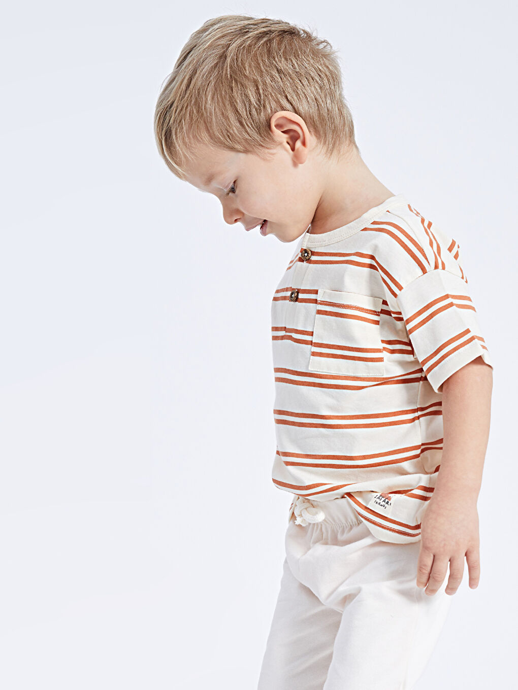 Bisiklet Yaka Kısa Kollu Çizgili Erkek Bebek Tişört-1