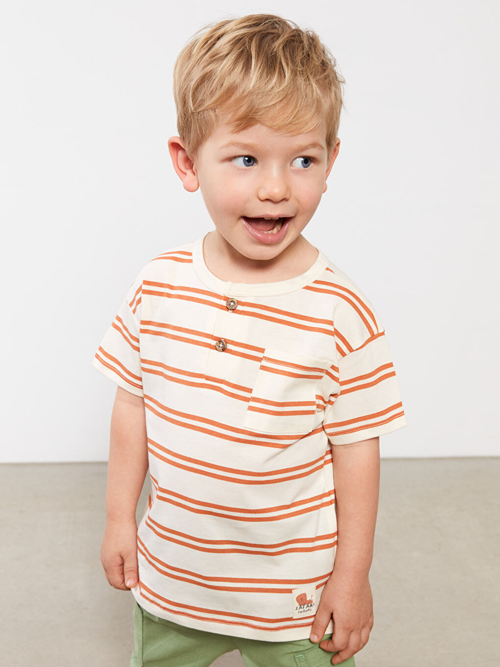Bisiklet Yaka Kısa Kollu Çizgili Erkek Bebek Tişört-2