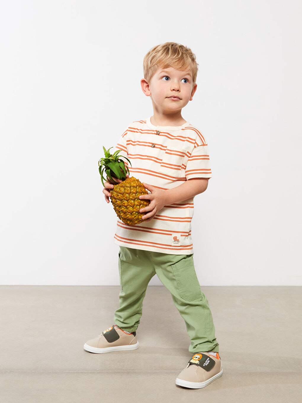 Bisiklet Yaka Kısa Kollu Çizgili Erkek Bebek Tişört-3