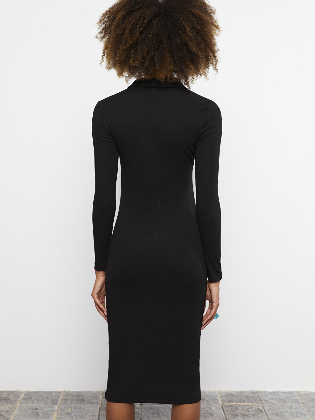 Shirt Collar Plain Long Sleeve Women Bodycon Dress -S2FJ64Z8-CVL