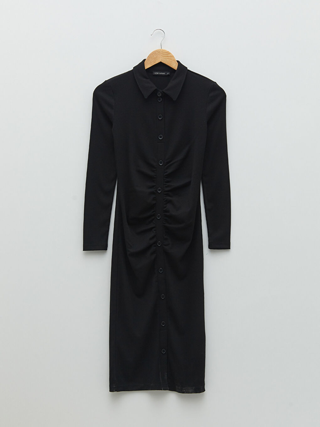 Shirt Collar Plain Long Sleeve Women Bodycon Dress -S2FJ64Z8-CVL