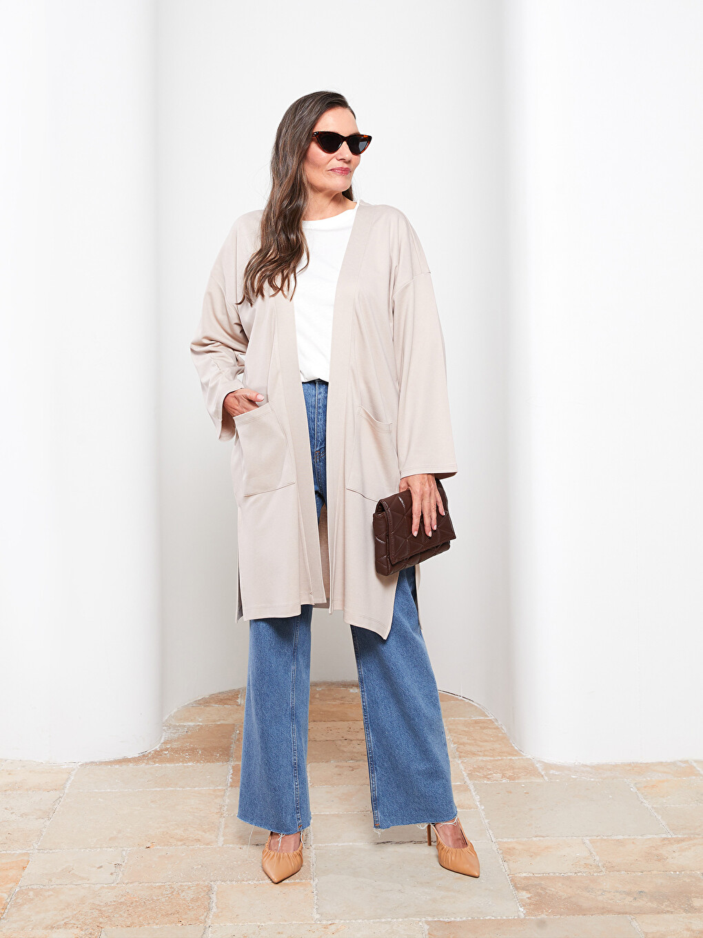Shawl Collar Plain Long Sleeve Women's Cardigan