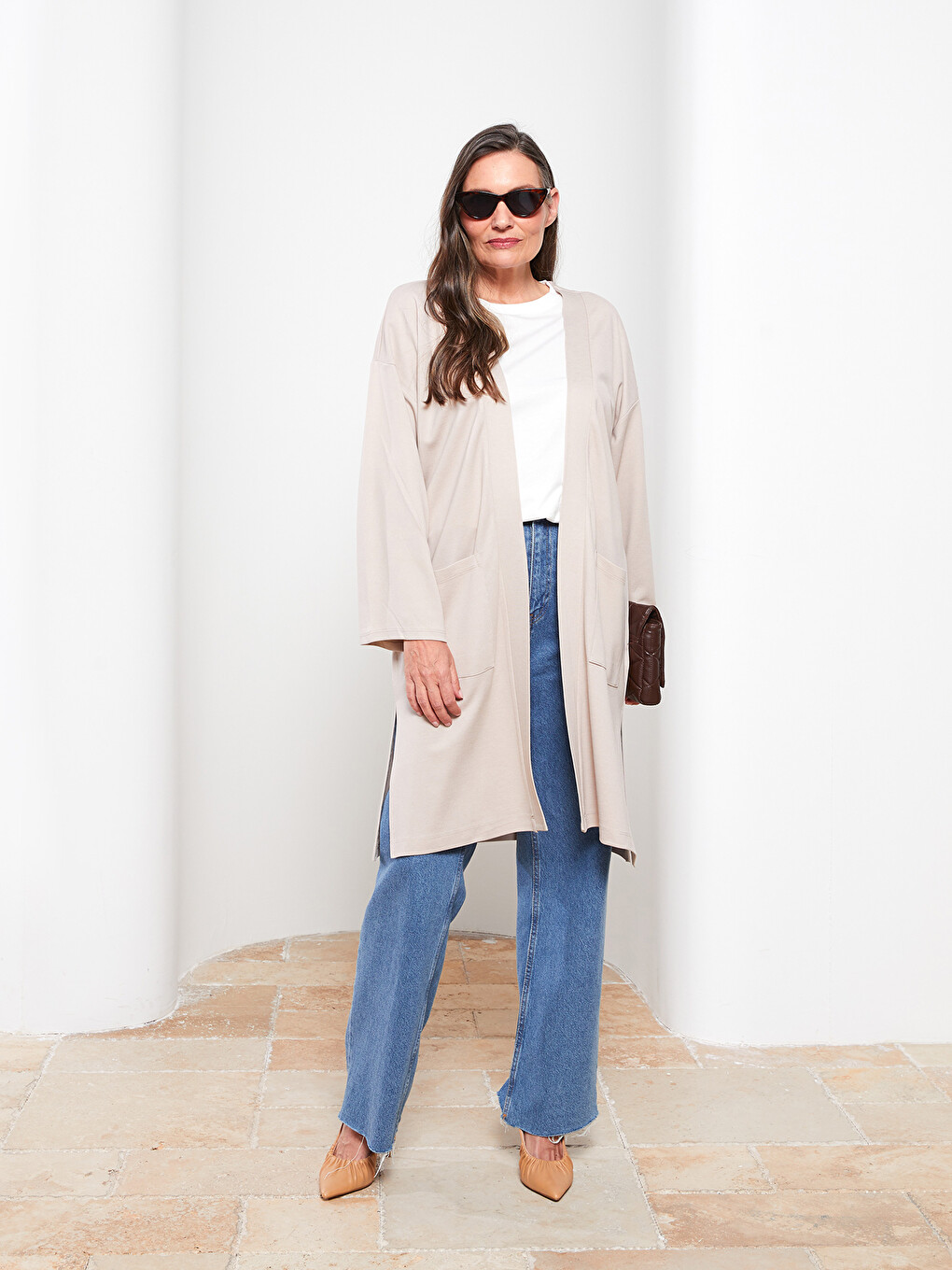 Shawl Collar Plain Long Sleeve Women's Cardigan-1