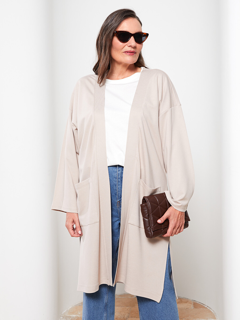 Shawl Collar Plain Long Sleeve Women's Cardigan-2
