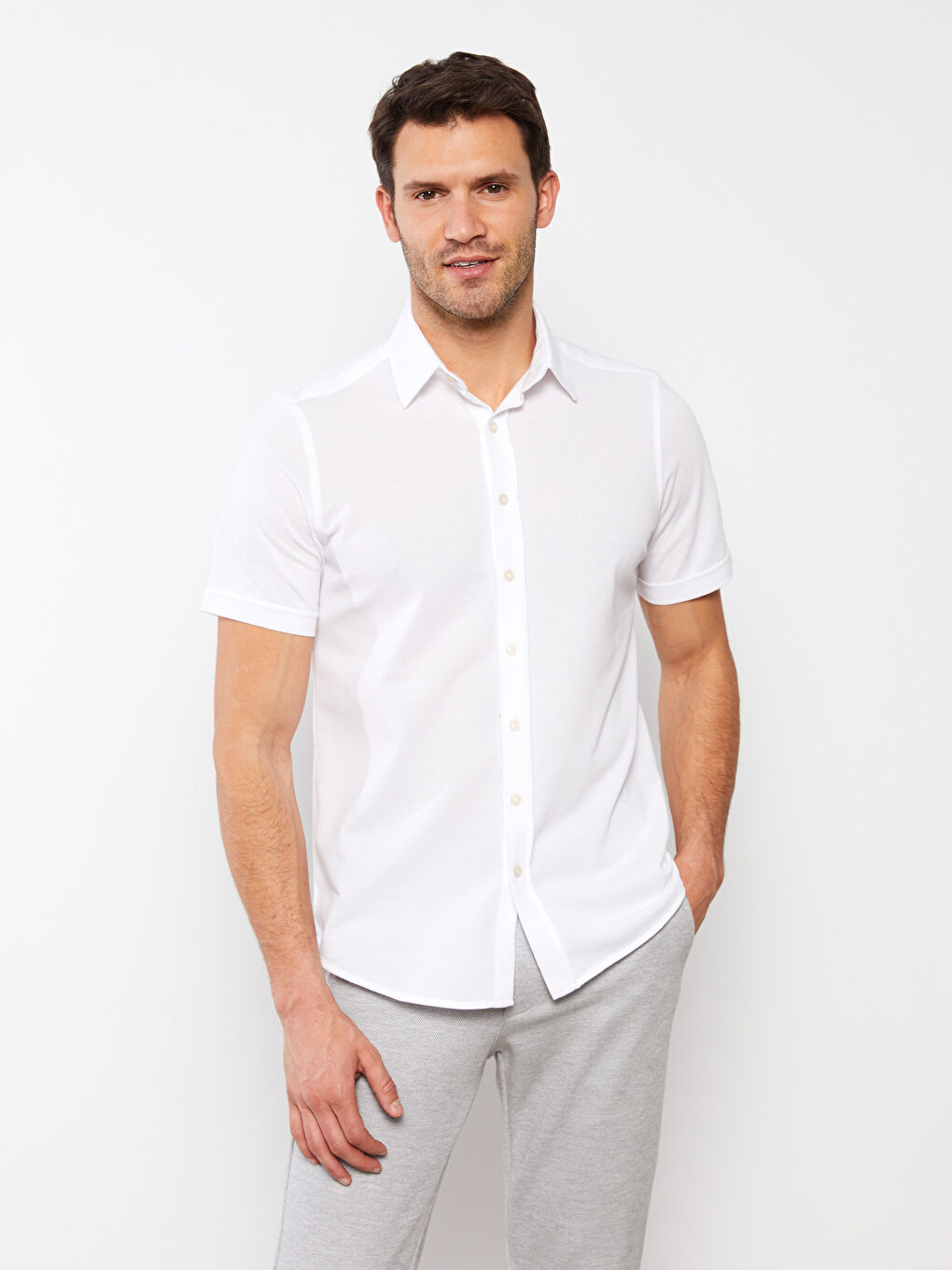 Beyaz Regular Fit Kısa Kollu Erkek Gömlek