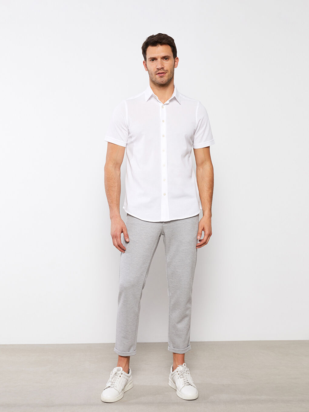 Beyaz Regular Fit Kısa Kollu Erkek Gömlek-1