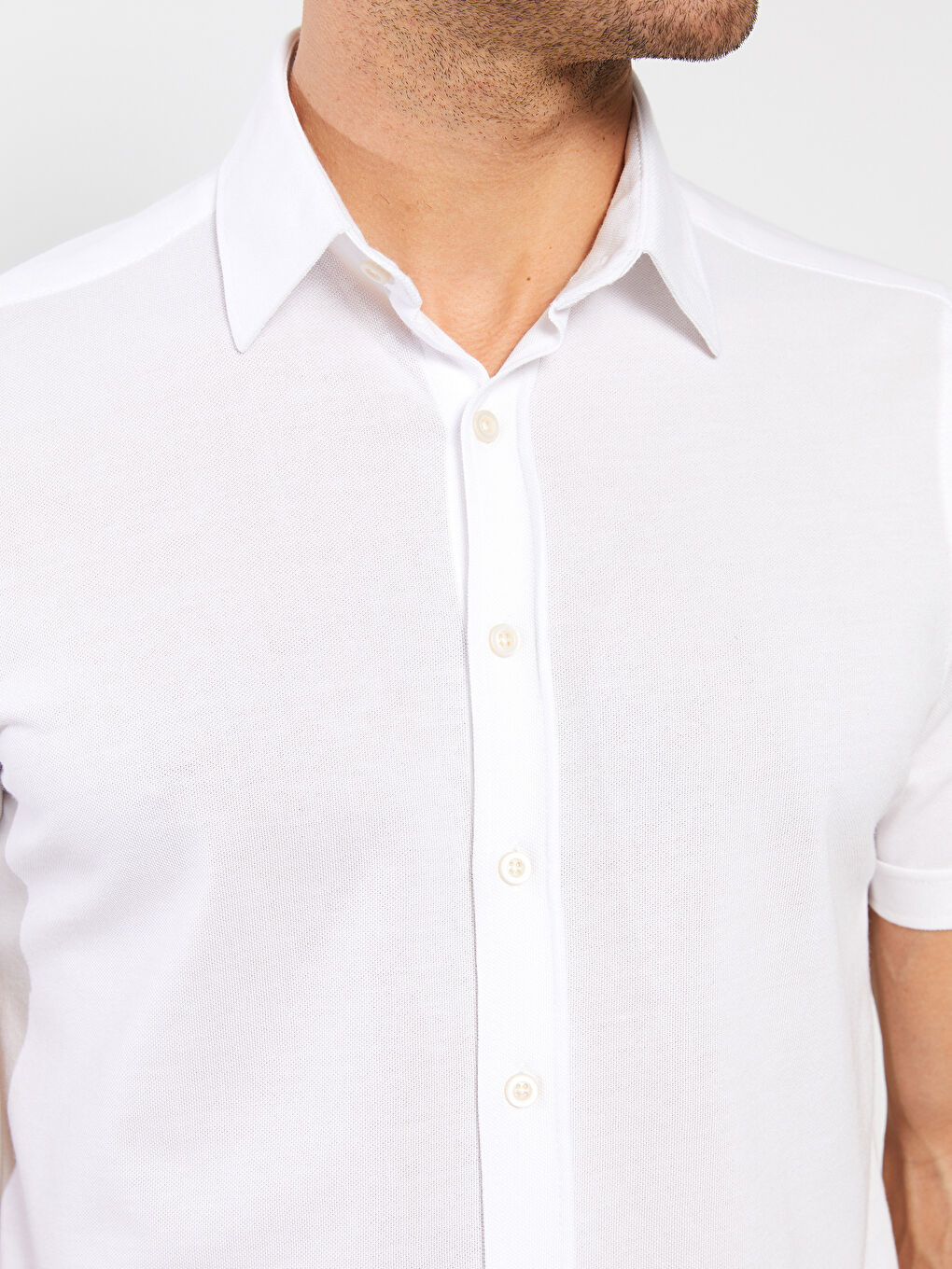 Beyaz Regular Fit Kısa Kollu Erkek Gömlek-3