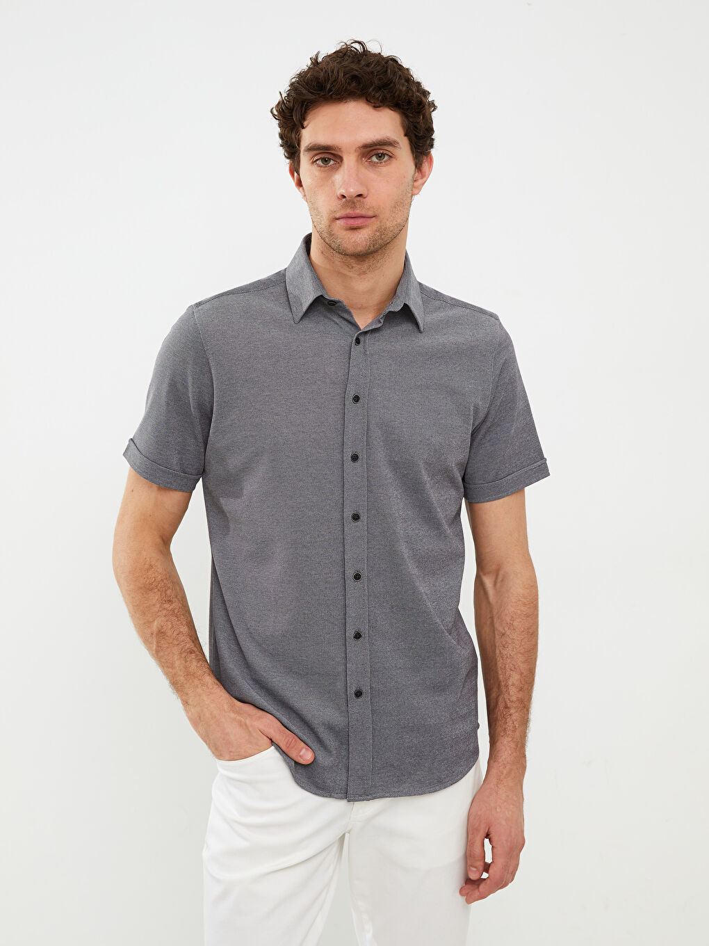 Lacivert Regular Fit Kısa Kollu Erkek Gömlek