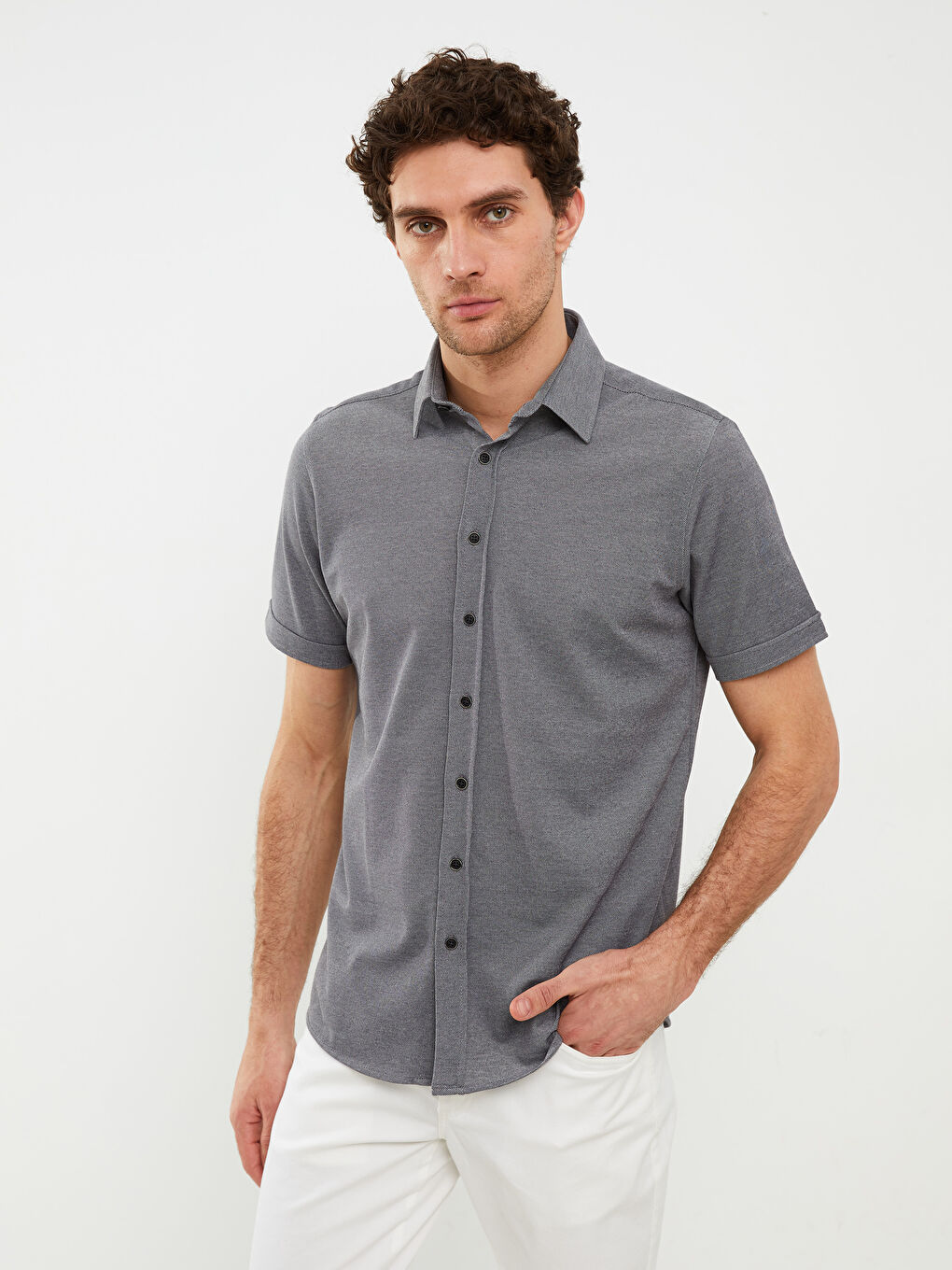 Lacivert Regular Fit Kısa Kollu Erkek Gömlek-1