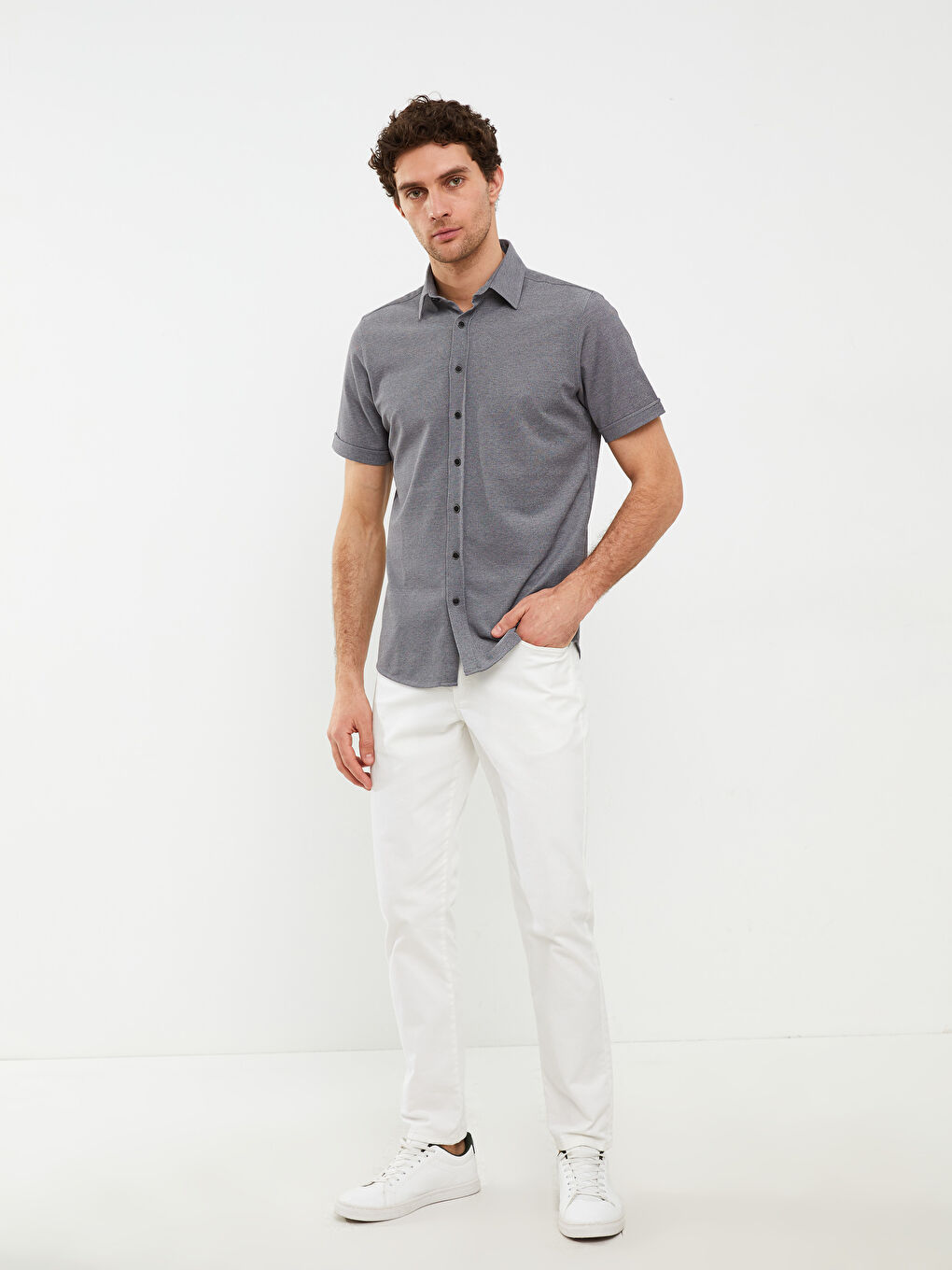 Lacivert Regular Fit Kısa Kollu Erkek Gömlek-2