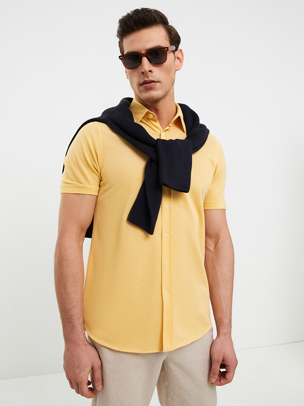 Sarı Regular Fit Kısa Kollu Erkek Gömlek