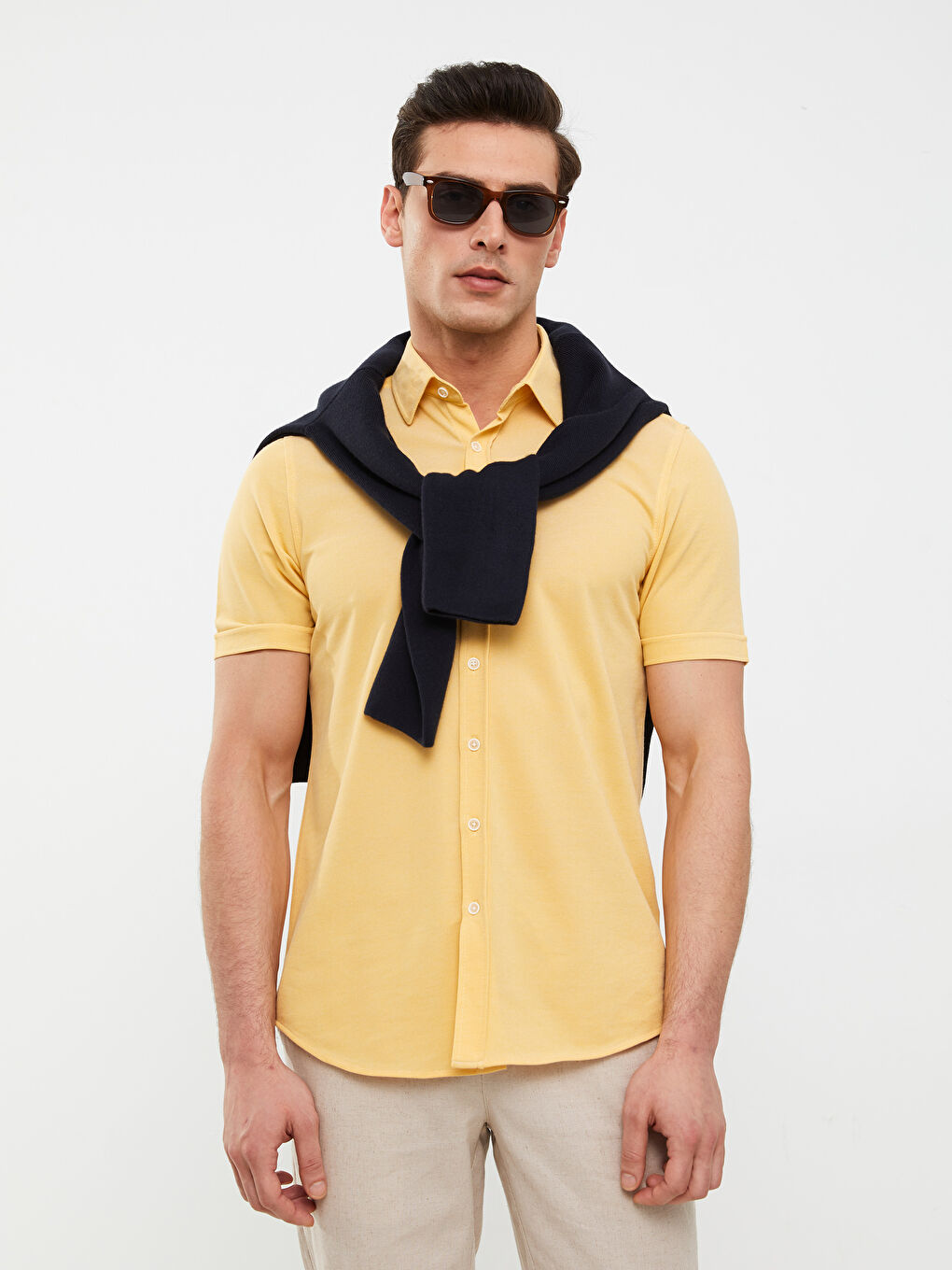 Sarı Regular Fit Kısa Kollu Erkek Gömlek-1