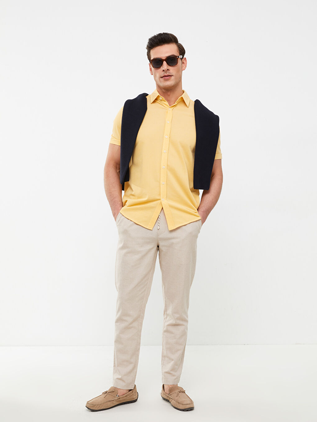Sarı Regular Fit Kısa Kollu Erkek Gömlek-2