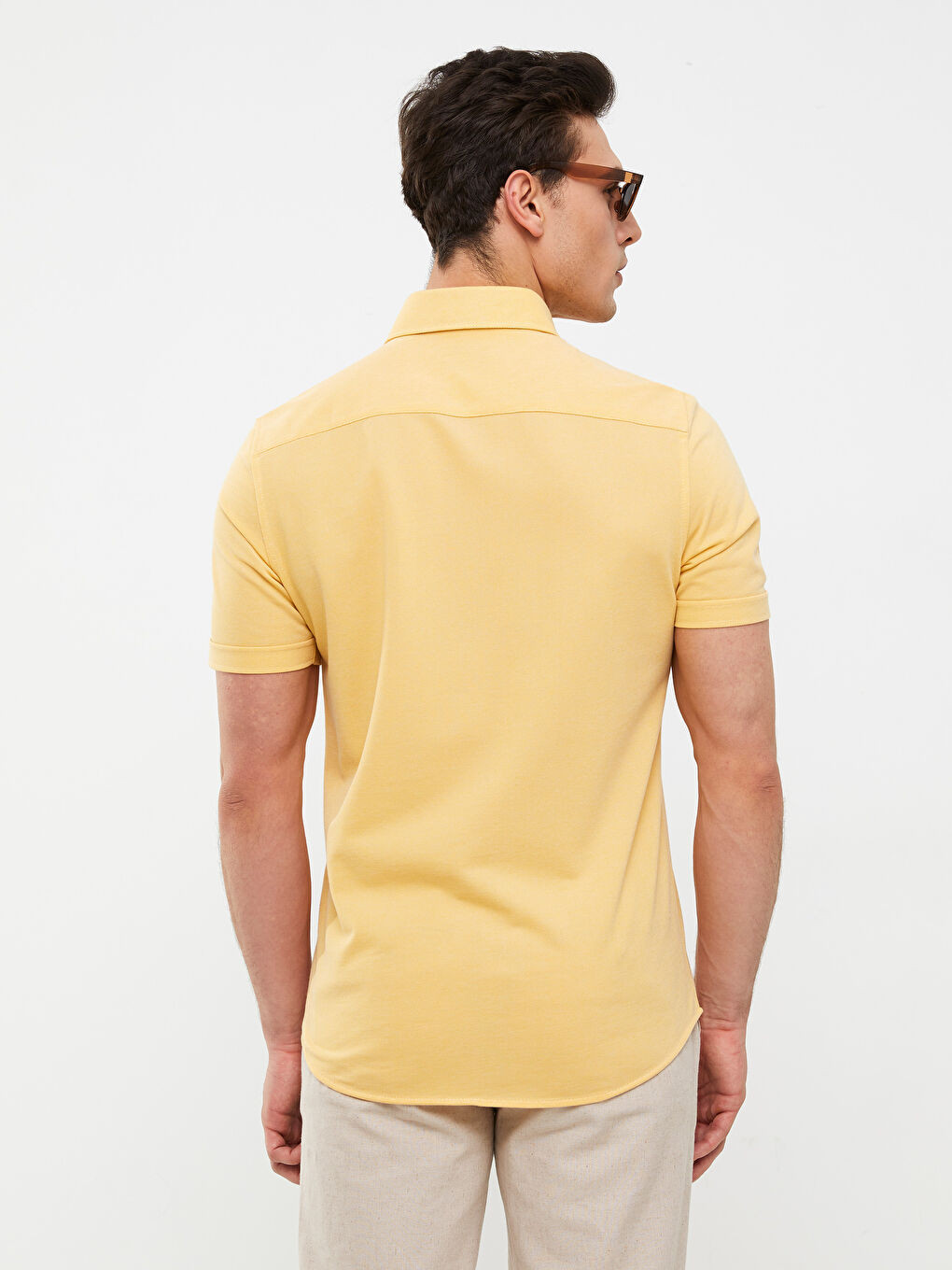 Sarı Regular Fit Kısa Kollu Erkek Gömlek-4