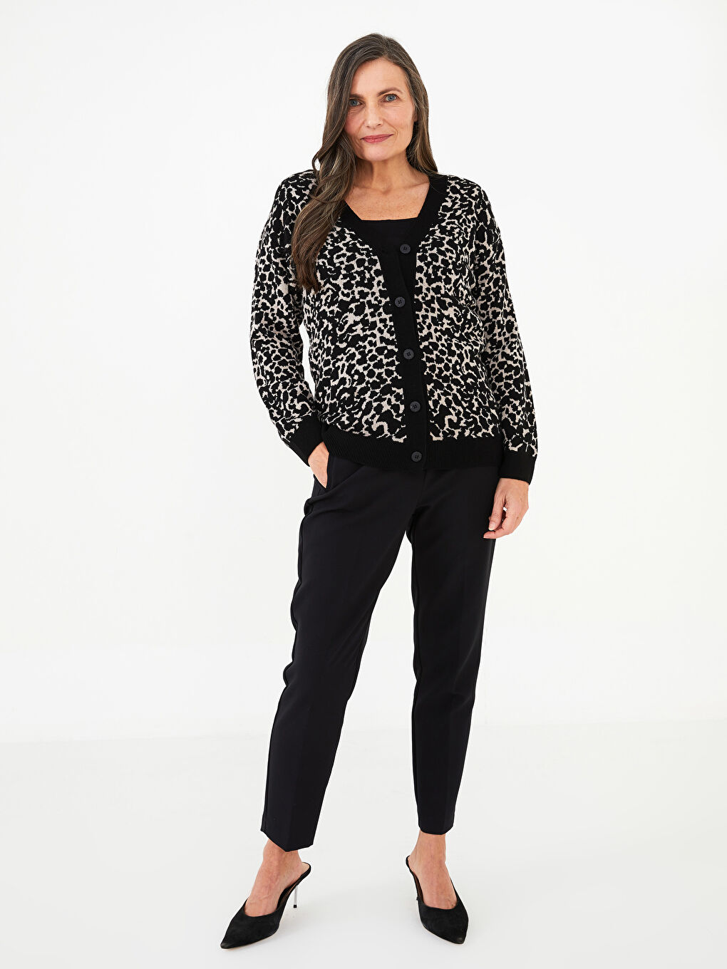 Cardigan en Tricot à Motifs pour Femmes avec Encolure en V