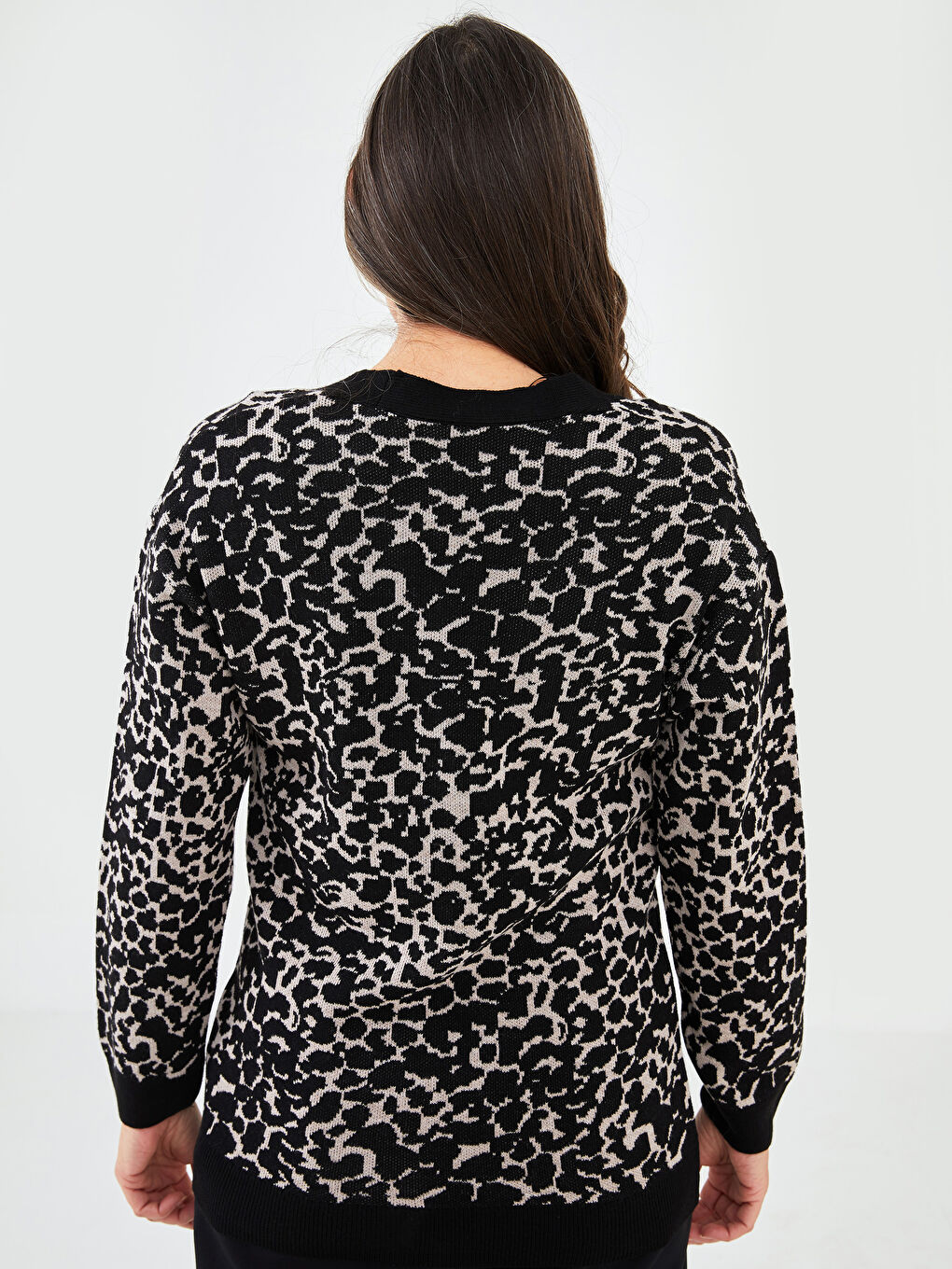 Cardigan en Tricot à Motifs pour Femmes avec Encolure en V-4