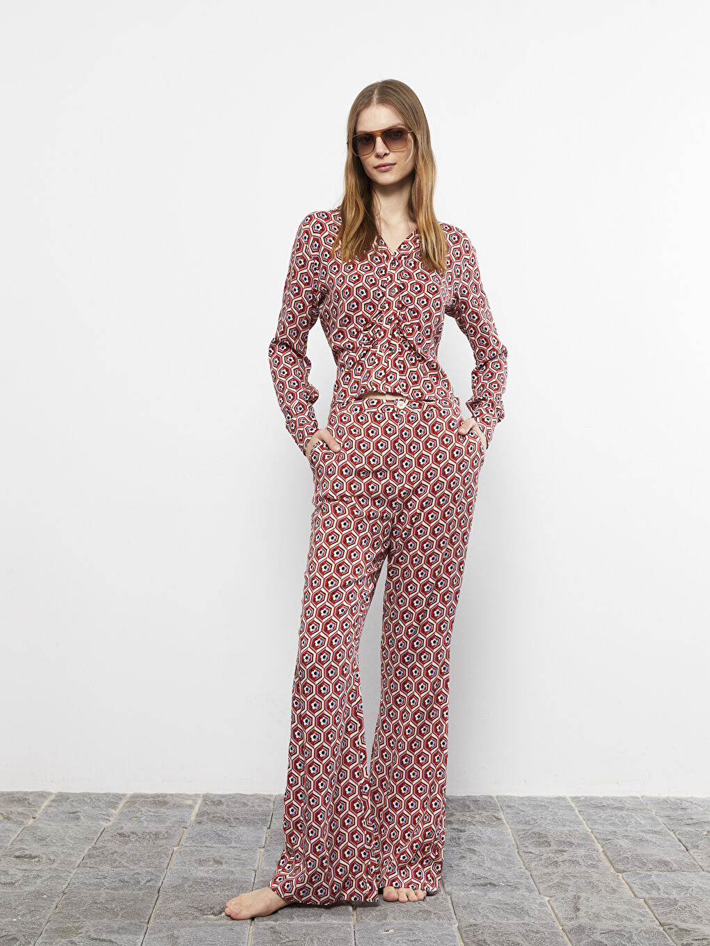 Slim Fit Patterned Spanish Leg Viscose Women's Trousers-2