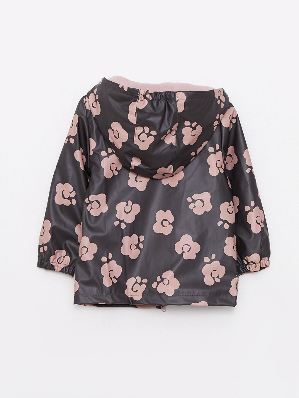 Antrasit Kapüşonlu Uzun Kollu Baskılı Kız Bebek Mont-1