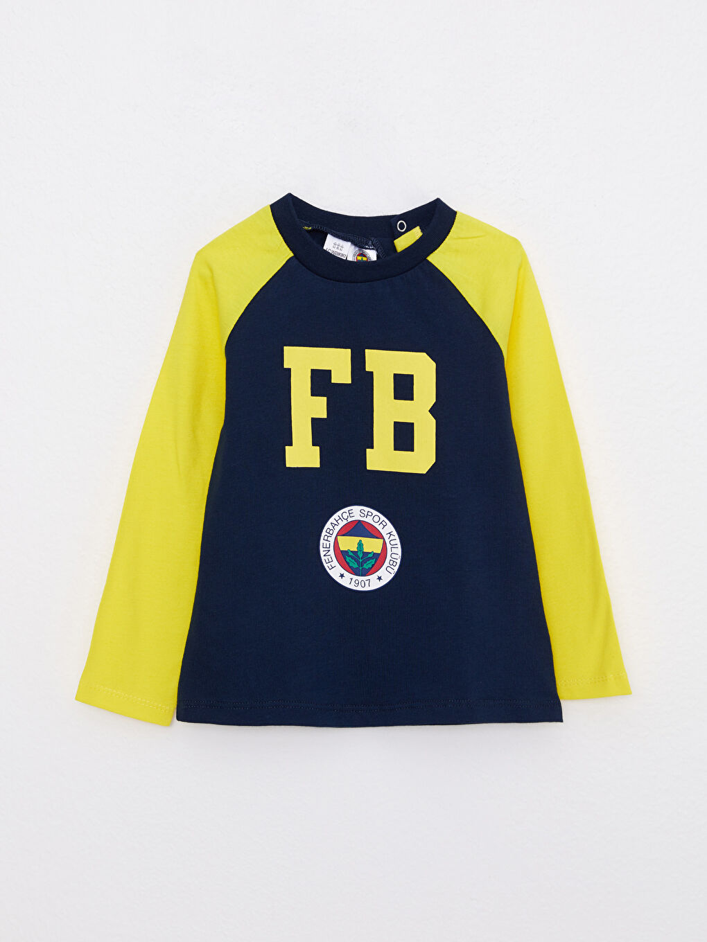 Lacivert Bisiklet Yaka Uzun Kollu Fenerbahçe Baskılı Pamuklu Erkek Bebek Taraftar Pijama Takımı-1