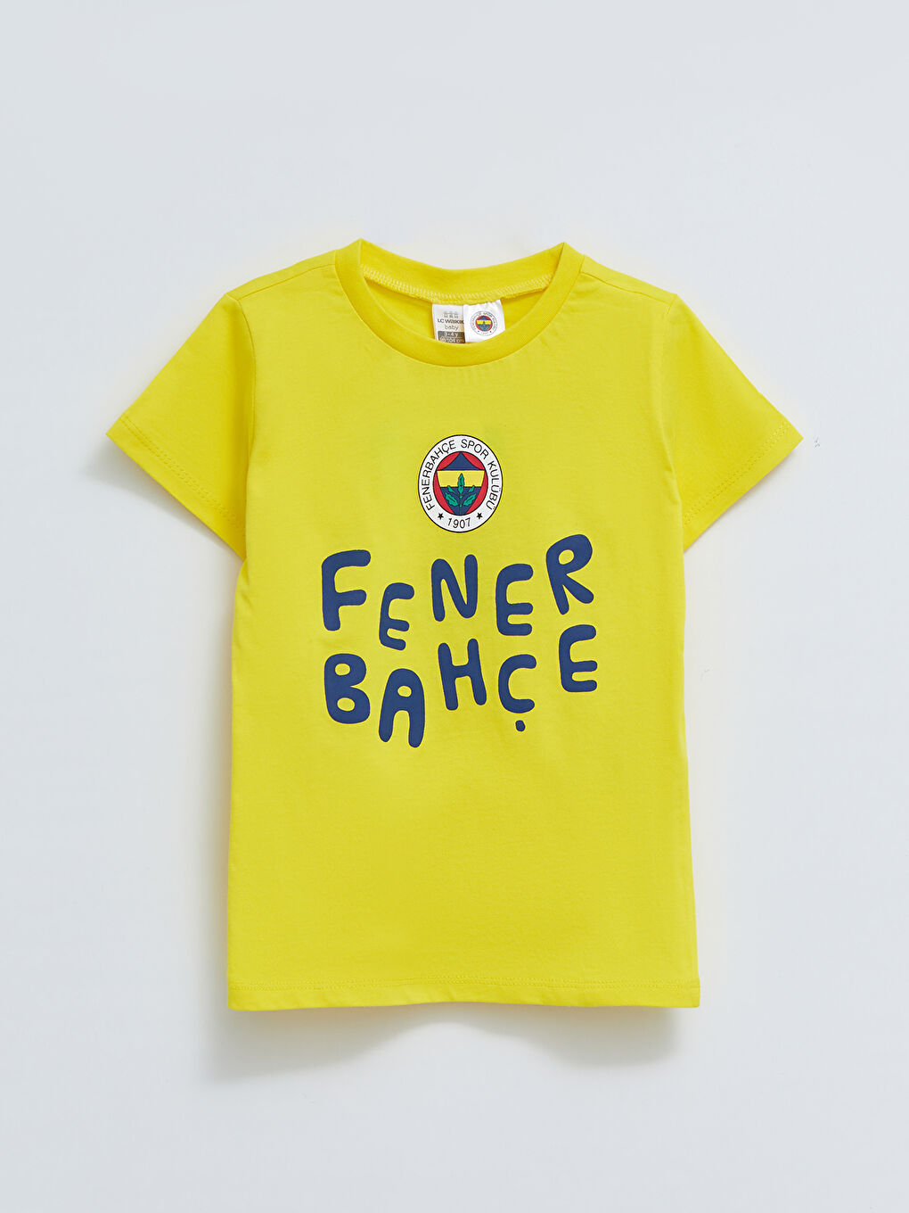 Sarı Bisiklet Yaka Kısa Kollu Fenerbahçe Baskılı Erkek Bebek Taraftar Pijama Takımı-1