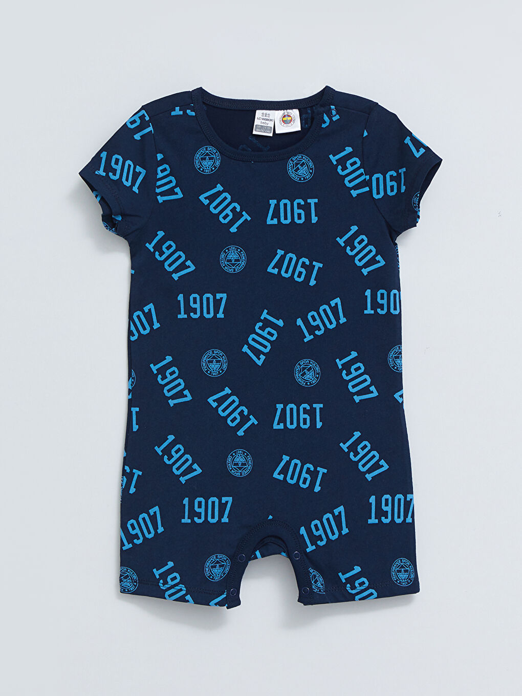 Sarı Bisiklet Yaka Kısa Kollu Fenerbahçe Baskılı Erkek Bebek Taraftar Tulum 2'li-1