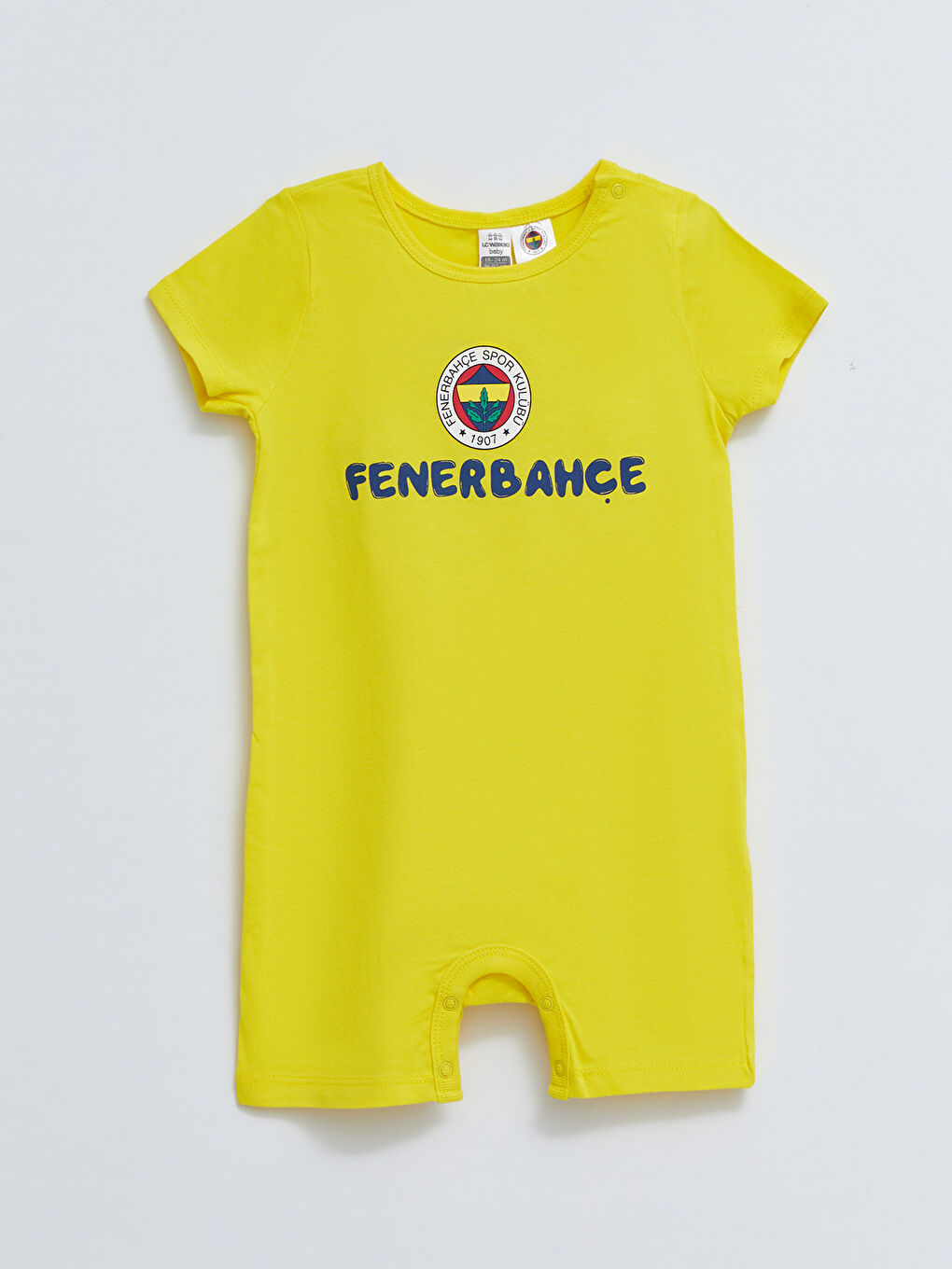 Sarı Bisiklet Yaka Kısa Kollu Fenerbahçe Baskılı Erkek Bebek Taraftar Tulum 2'li-3