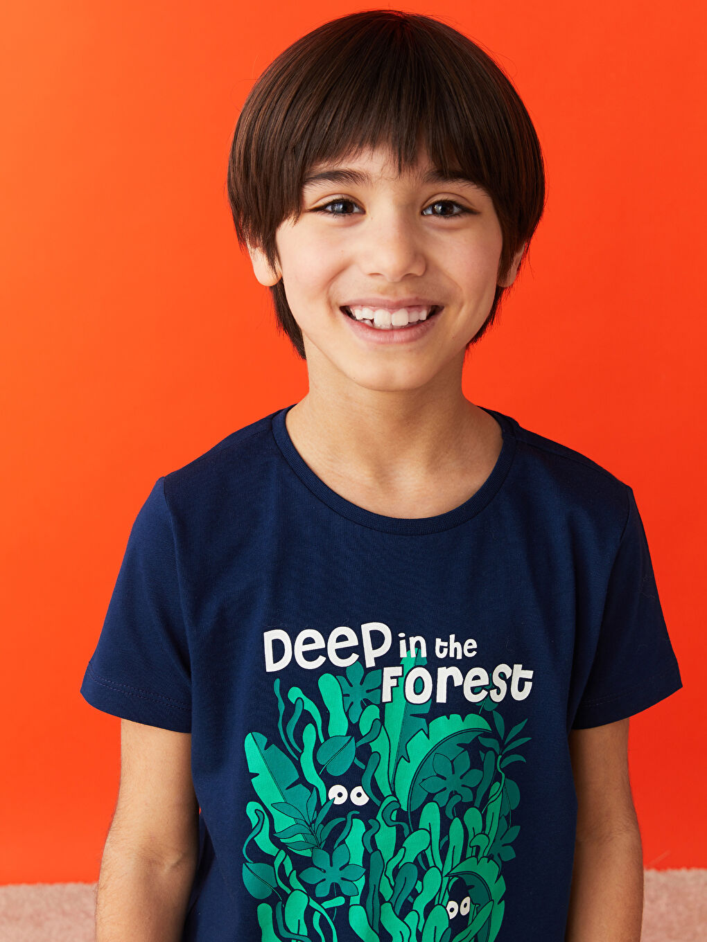 Lacivert Bisiklet Yaka Karanlıkta Parlayan Baskılı Kısa Kollu Erkek Çocuk Pijama Takımı-1