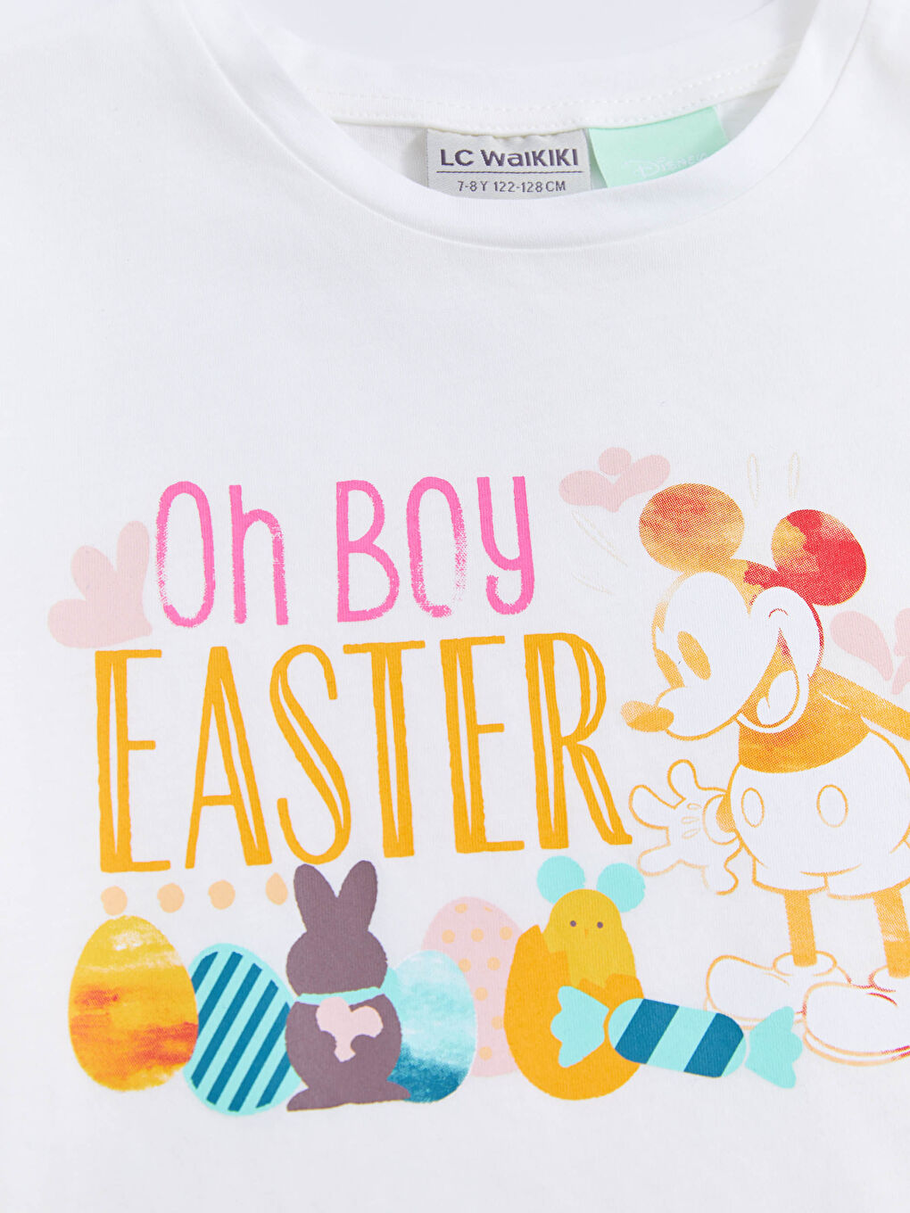 Tricou din bumbac cu mânecă scurtă imprimat Mickey Mouse și guler rotund pentru fete-2