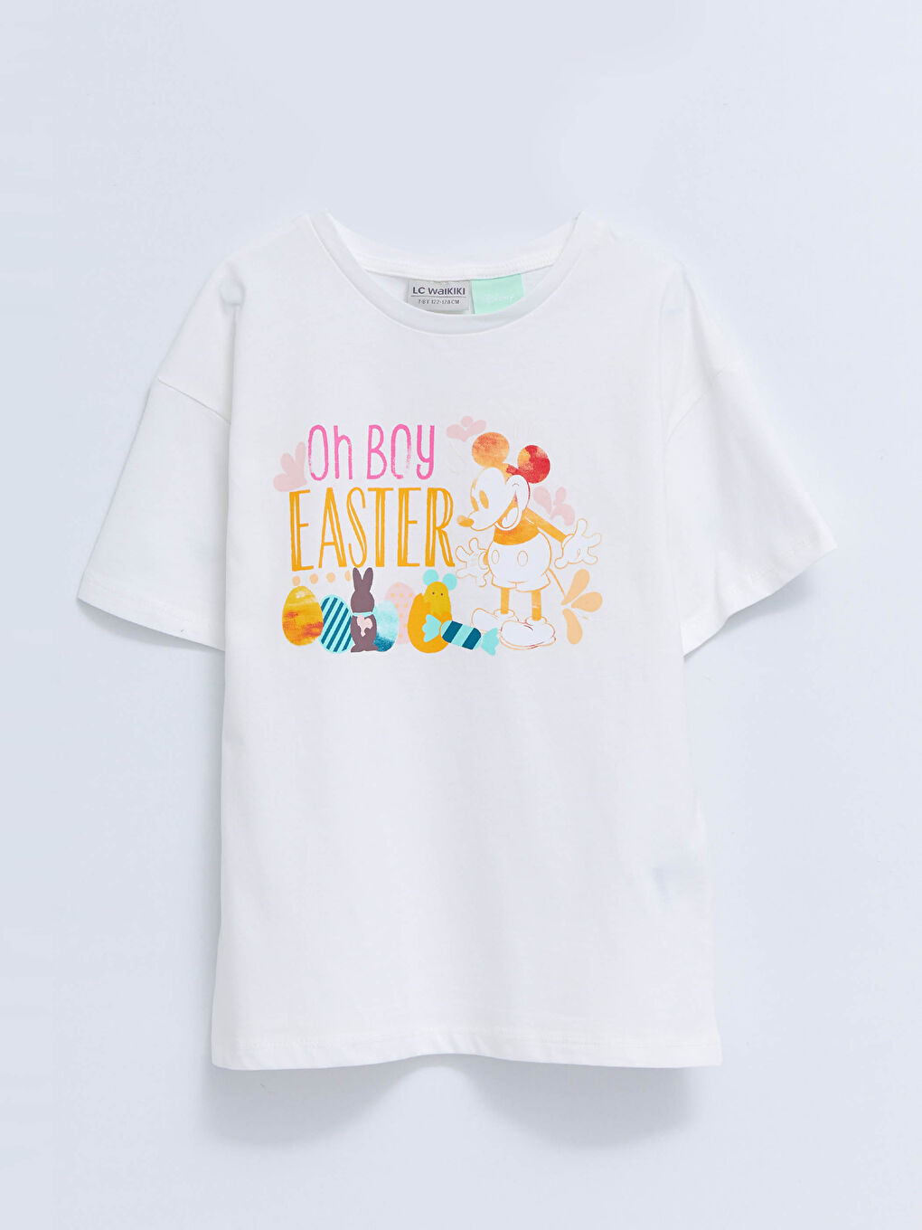 Tricou din bumbac cu mânecă scurtă imprimat Mickey Mouse și guler rotund pentru fete