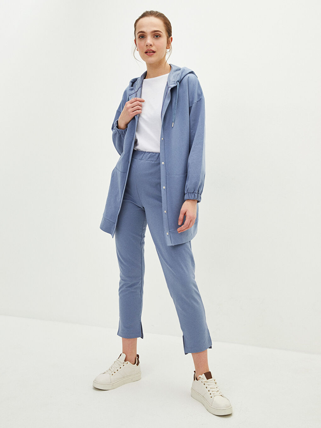 Mavi Kadın Beli Lastikli Düz Eşofman Altı-1