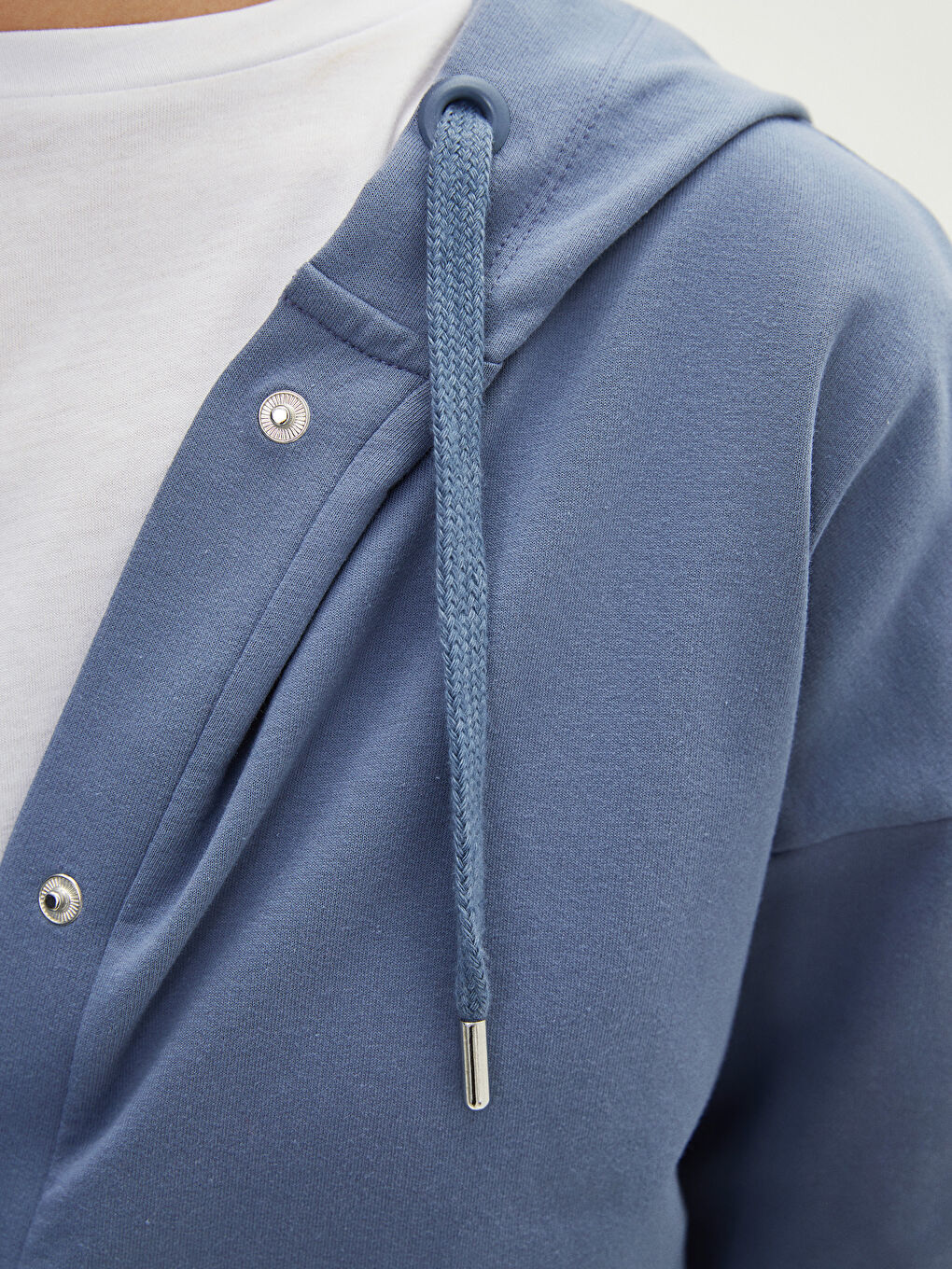 Mavi Kapüşonlu Düz Uzun Kollu Kadın Spor Hırka-4