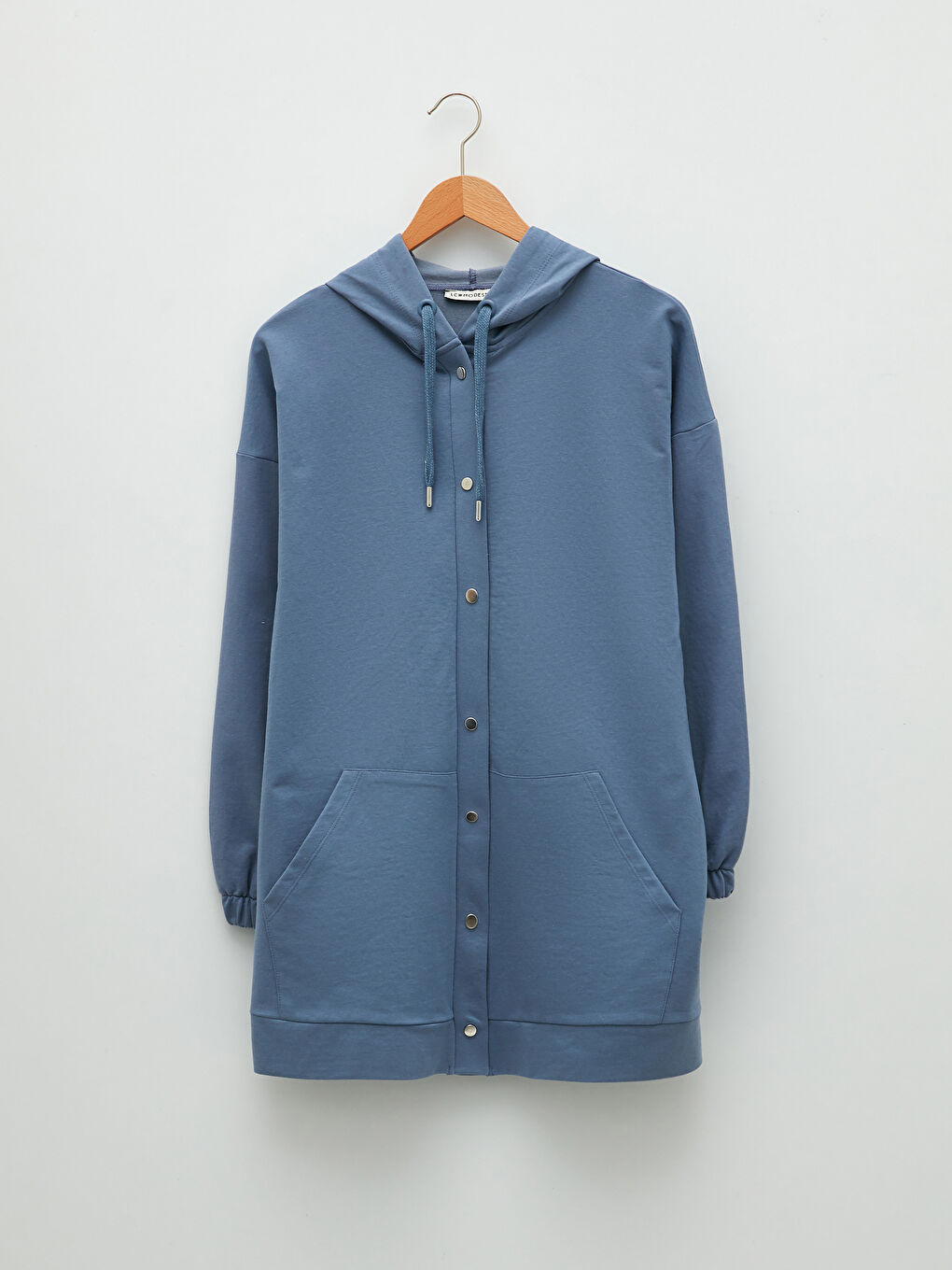 Mavi Kapüşonlu Düz Uzun Kollu Kadın Spor Hırka-6