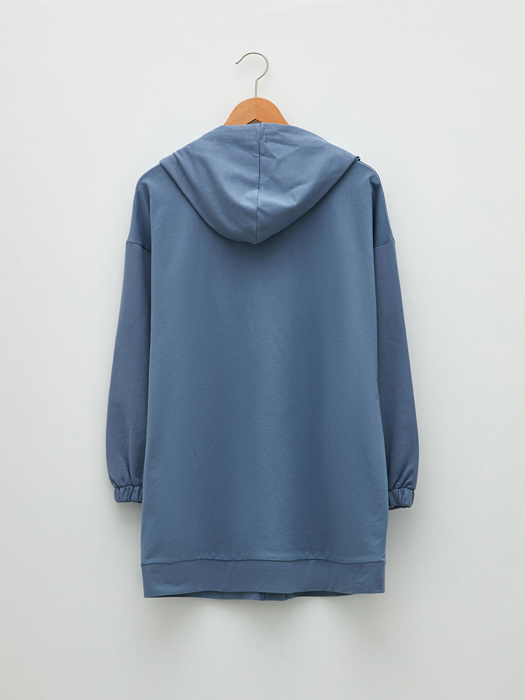 Mavi Kapüşonlu Düz Uzun Kollu Kadın Spor Hırka-7