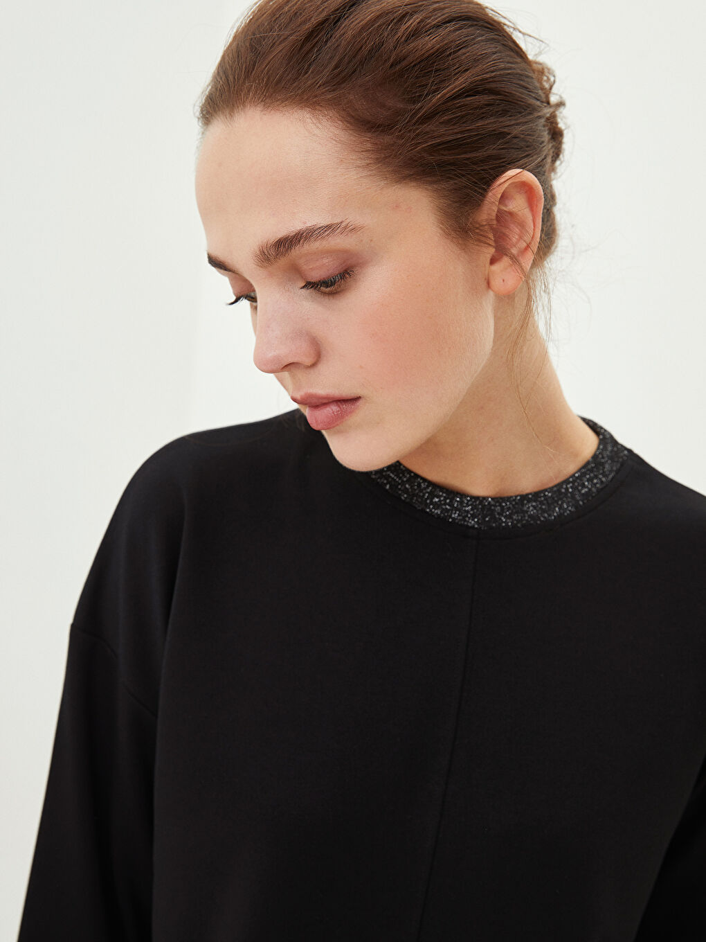 Crew Neck Stripe Detailed Long Sleeve Women's Tunic-2