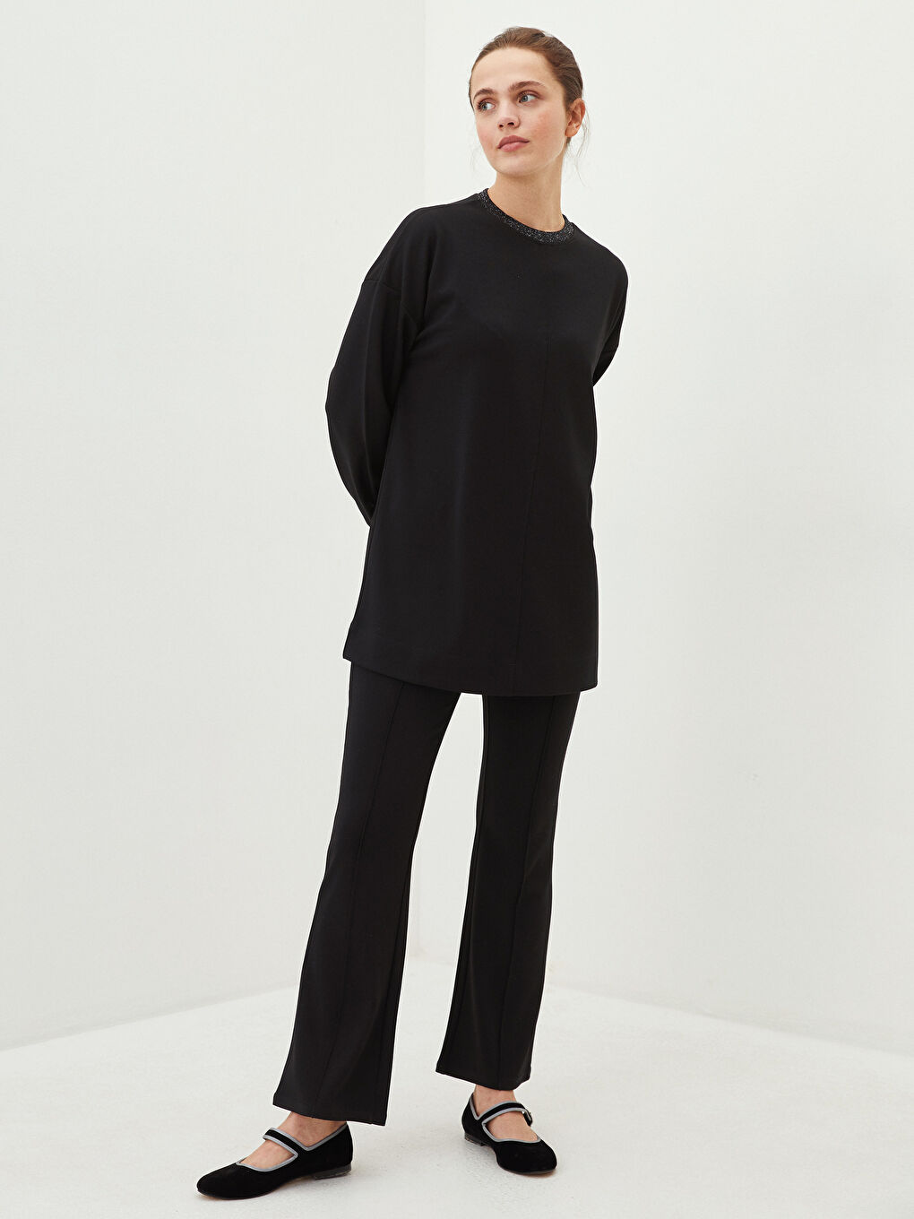 Crew Neck Stripe Detailed Long Sleeve Women's Tunic-3