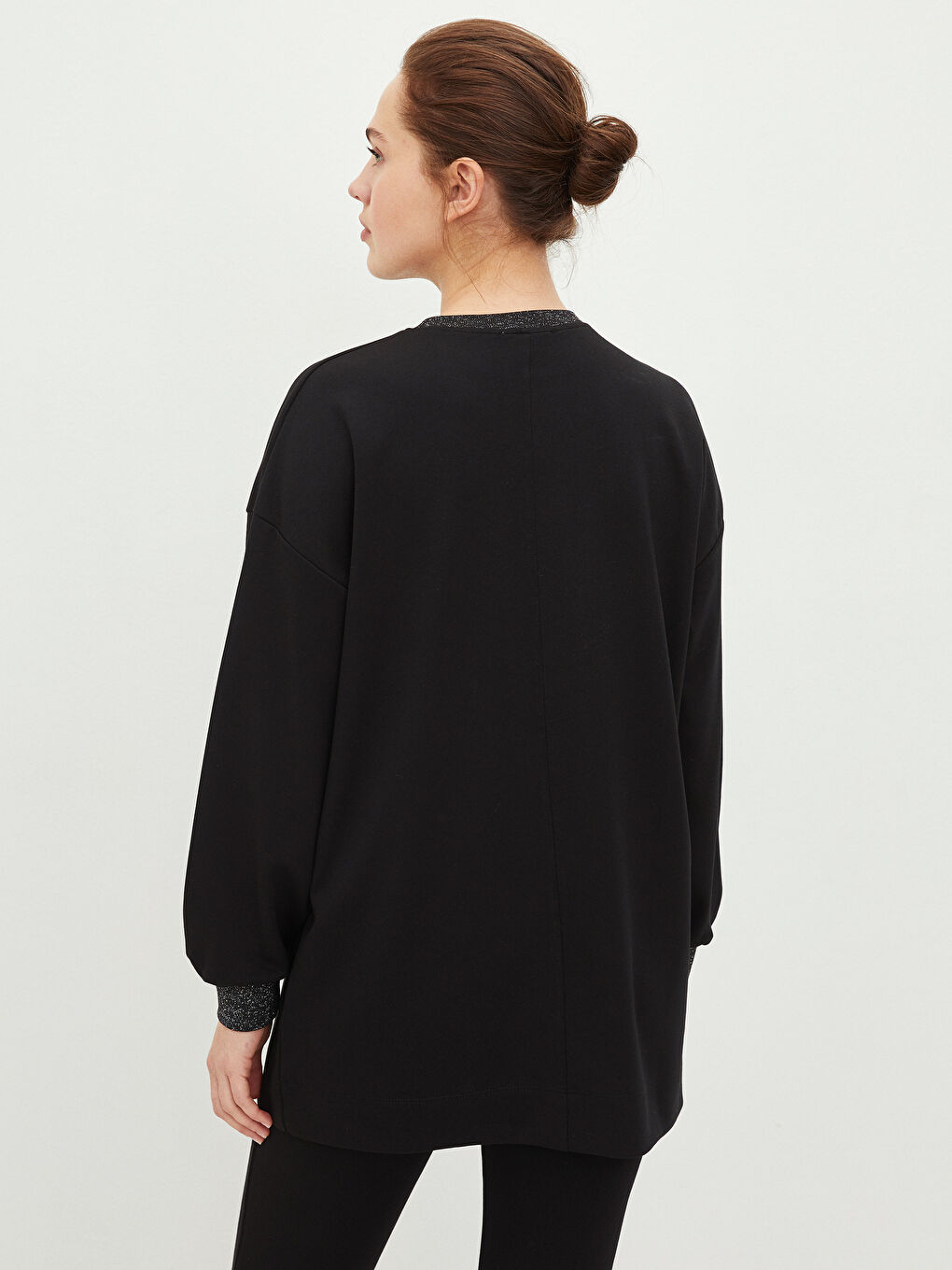 Crew Neck Stripe Detailed Long Sleeve Women's Tunic-5