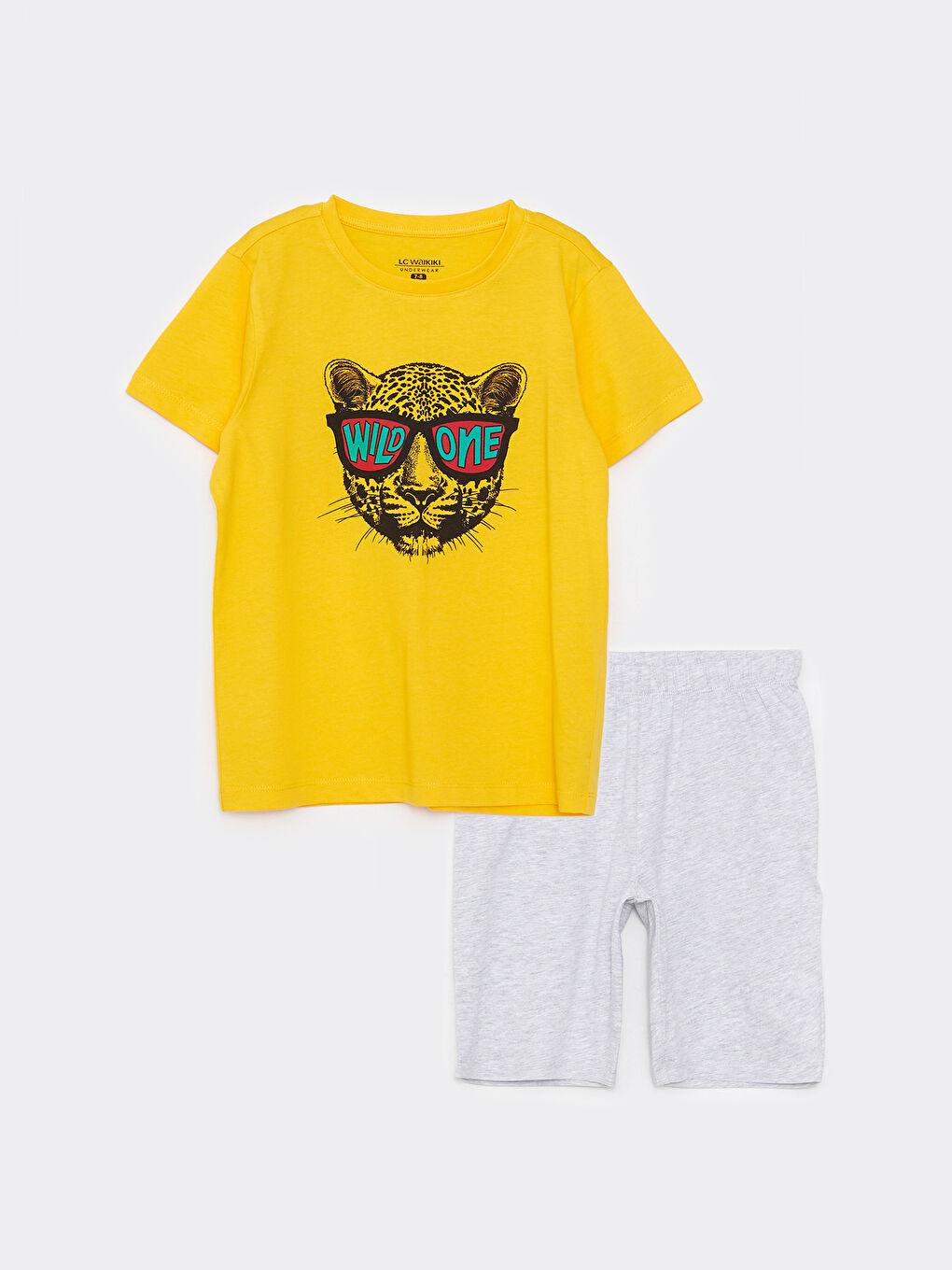 Sarı Bisiklet Yaka Baskılı Kısa Kollu Erkek Çocuk Şortlu Pijama Takımı-3