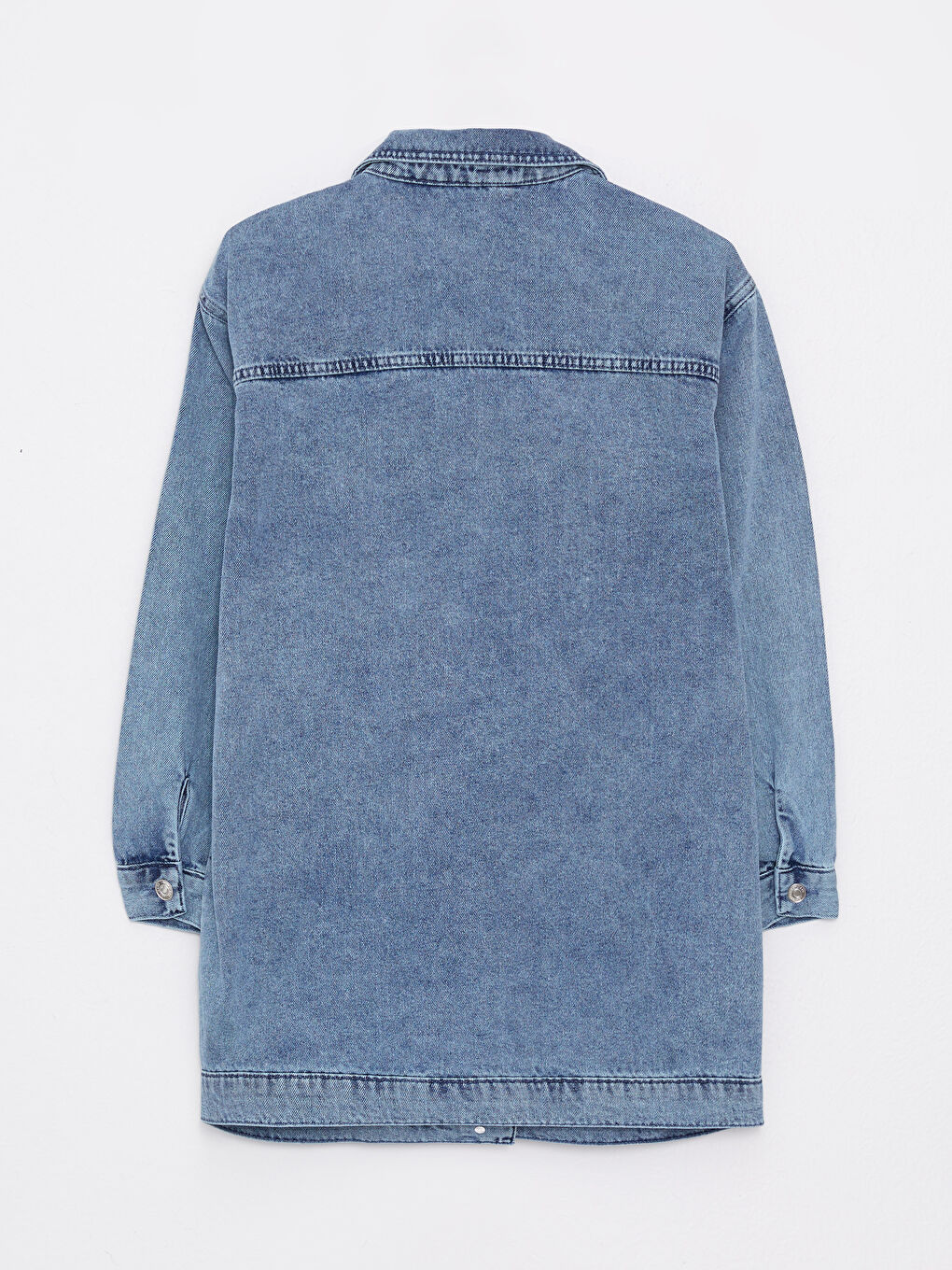 Collared Neck Plain Long Sleeve Women's Denim Tunic-6